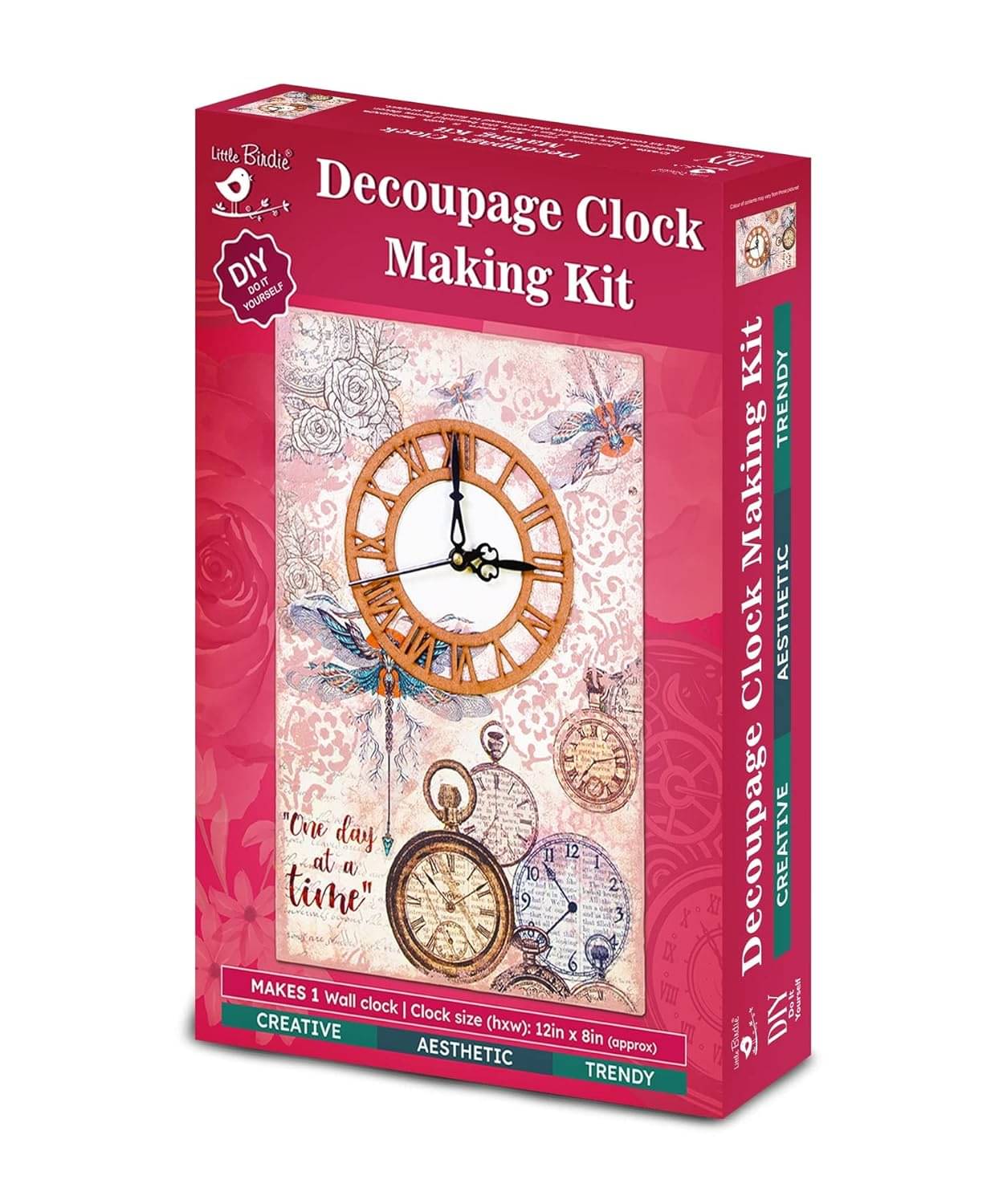     			Little Birdie Diy Decoupage Clock Making Kit 1Box | Diy Art & Craft Kit For Wall Decoration | Mdf Clock Making Kit For Living Room, Office, Home, Hall | Learning & Creative Gift ,Multicolor