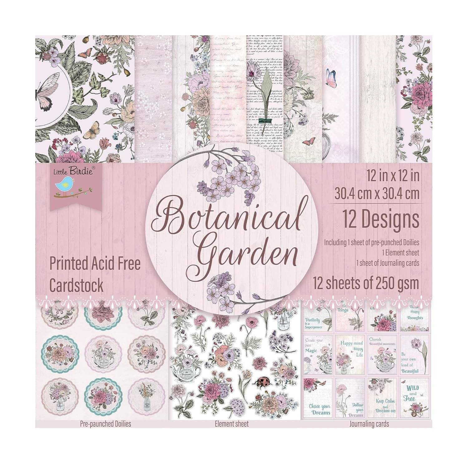    			Little Birdie Printed Pattern Design Paper Pack for Art and Craft BOTANICAL GARDEN 12 SHEETS|Scrapbooking Paper for Journal, Craft | Decorative Paper for Greeting Card Making