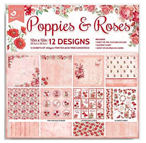     			Little Birdie Printed Pattern Design Paper Pack for Art and Craft Poppies and Roses 12 Sheet, 12 Designs 12 x 12 in|Scrapbooking Paper for Journal, Craft | Decorative Paper for Greeting Card Making