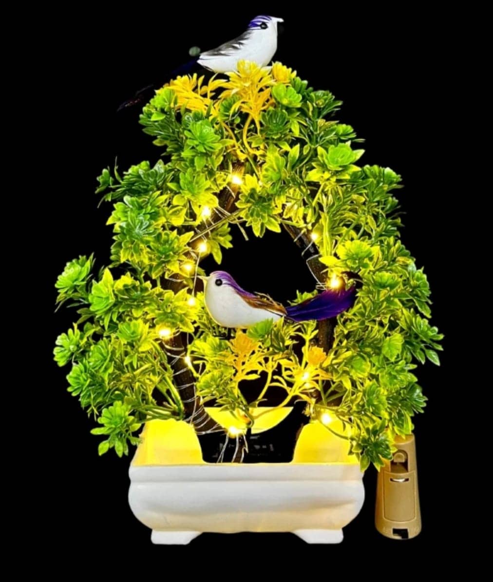 Modo® Artificial Tree with Light & Sparrow - 'Living Room' Dining Table Decor |Home,Office Party Decor |Speacial Ocassion Indoor Decor | Festival Theme Decorative Gift for Couple & DIWALI
