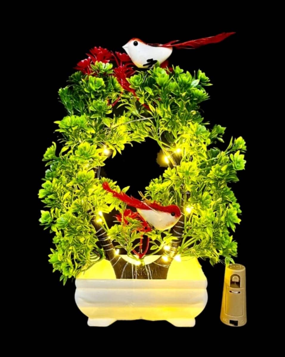 Modo® Artificial Tree with Light & Sparrow - 'Living Room' Dining Table Decor |Home,Office Party Decor |Speacial Ocassion Indoor Decor | Festival Theme Decorative Gift for Couple & DIWALI
