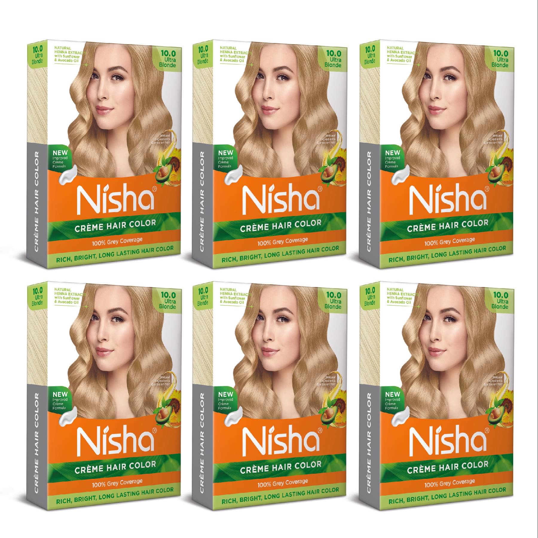     			Nisha Creme Hair Color Ultra Blonde 40g Pack of 6, Permanent Hair Colour for Women Men, 100% Grey Coverage