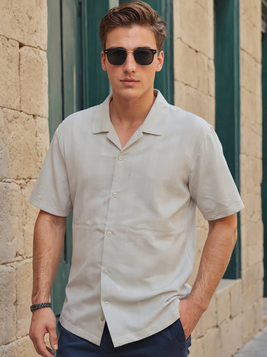     			OGEN 100% Cotton Regular Fit Striped Half Sleeves Men's Casual Shirt - Beige ( Pack of 1 )