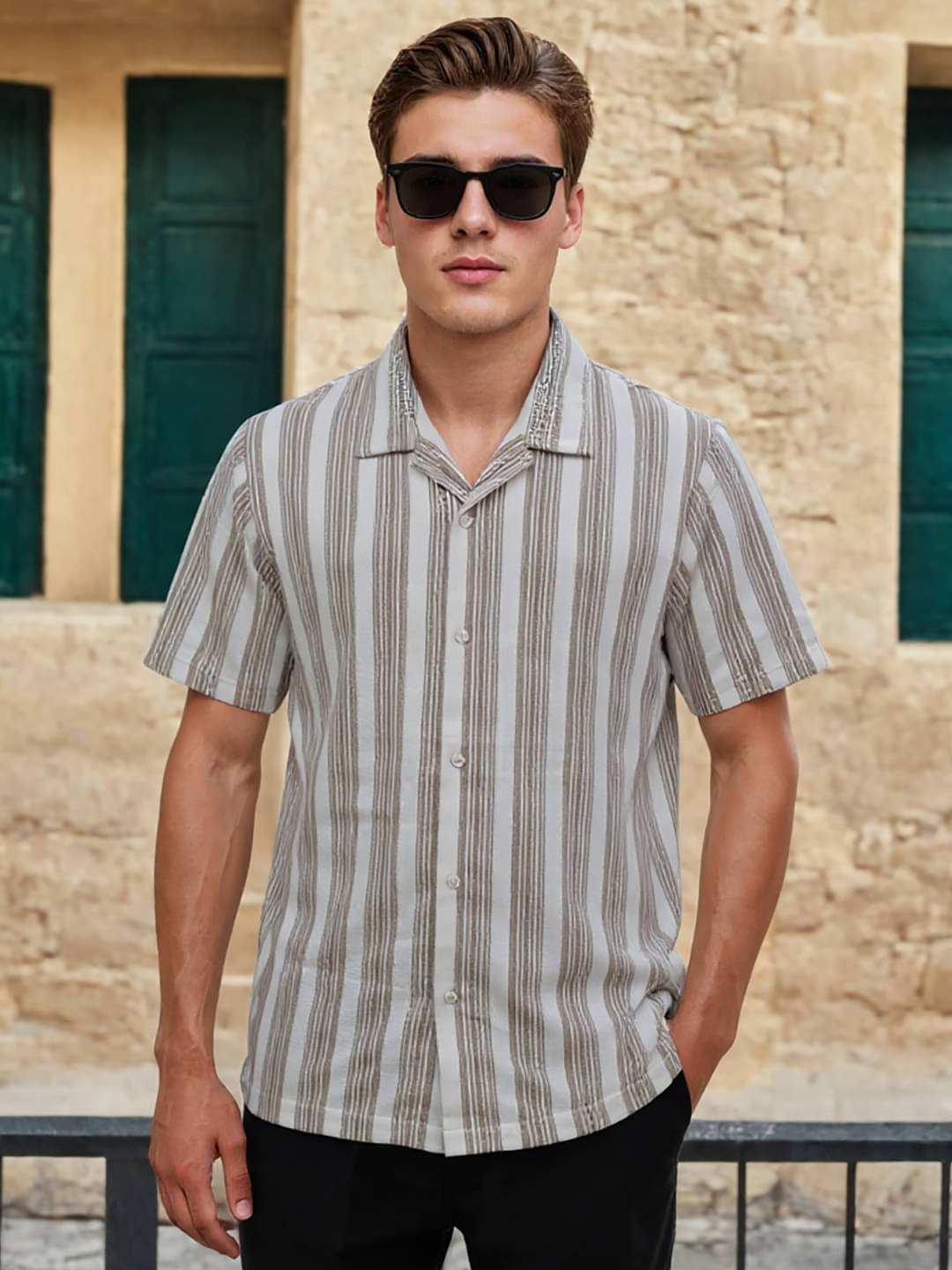     			OGEN 100% Cotton Regular Fit Striped Half Sleeves Men's Casual Shirt - Brown ( Pack of 1 )