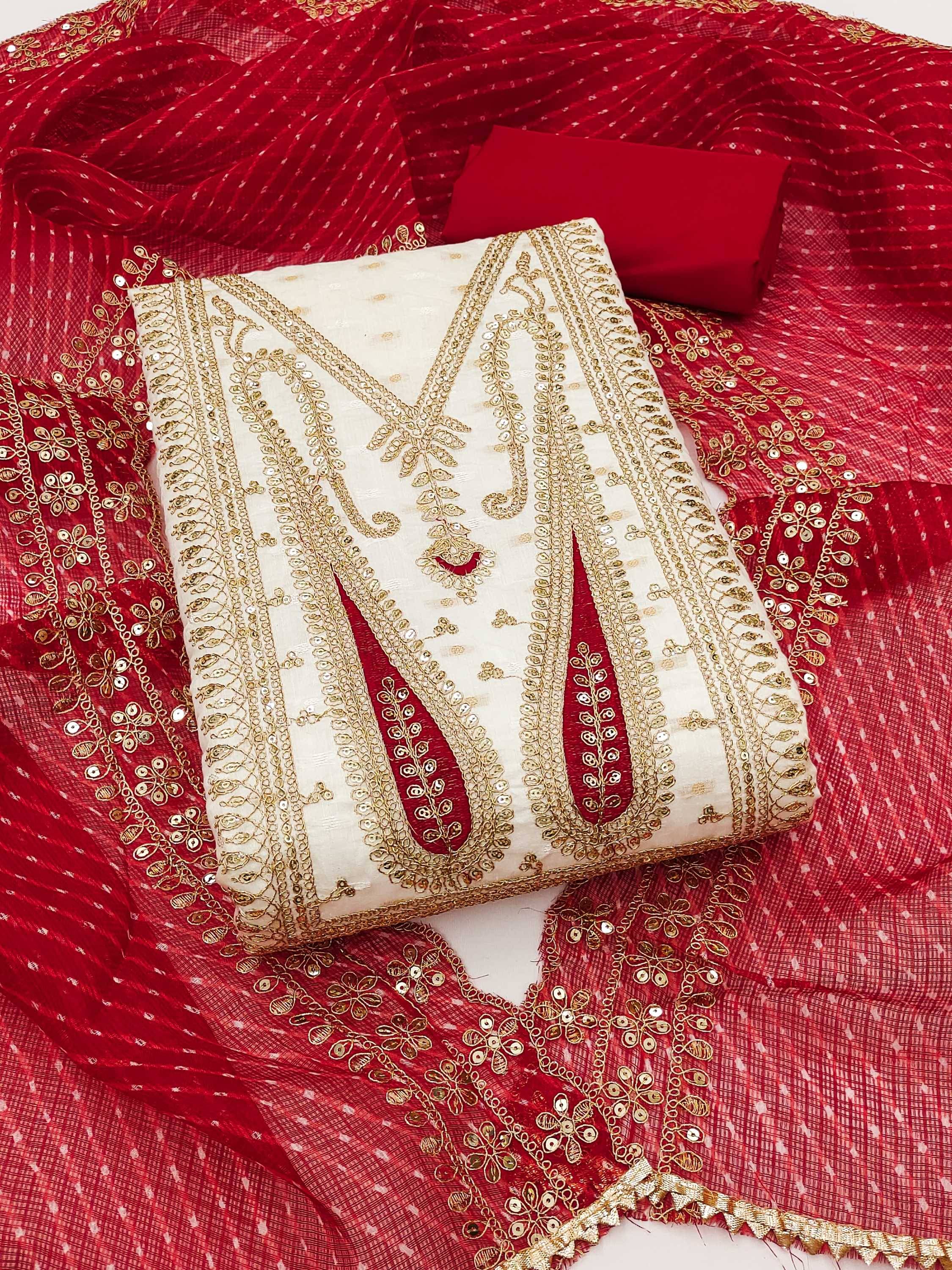 Panbai sarees Women Chanderi Unstitched Dress Material ( White ) Panbai sarees Women Chanderi Unstitched Dress Material ( White )