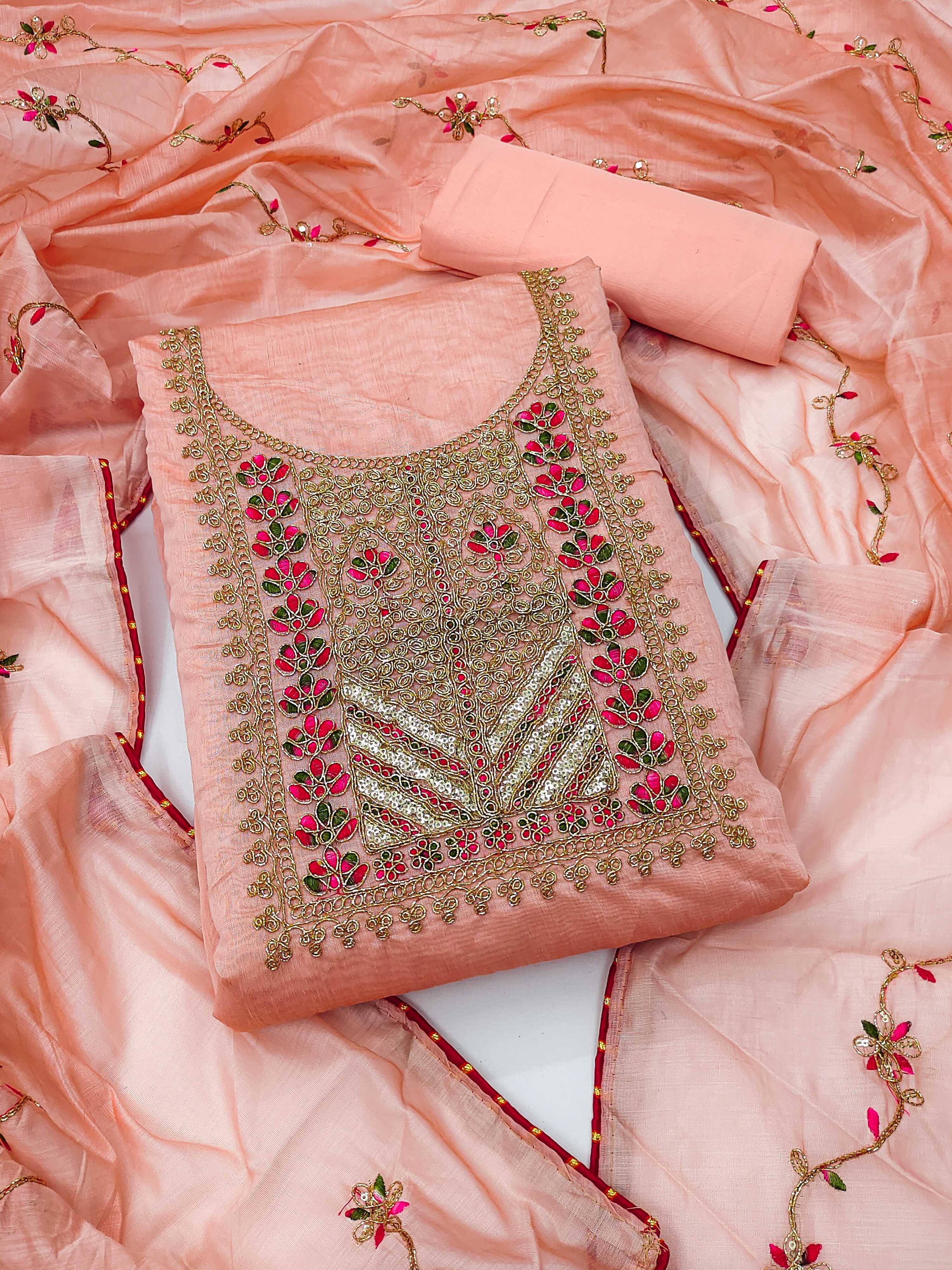 Panbai sarees Women Georgette Unstitched Dress Material ( Peach ) Panbai sarees Women Georgette Unstitched Dress Material ( Peach )