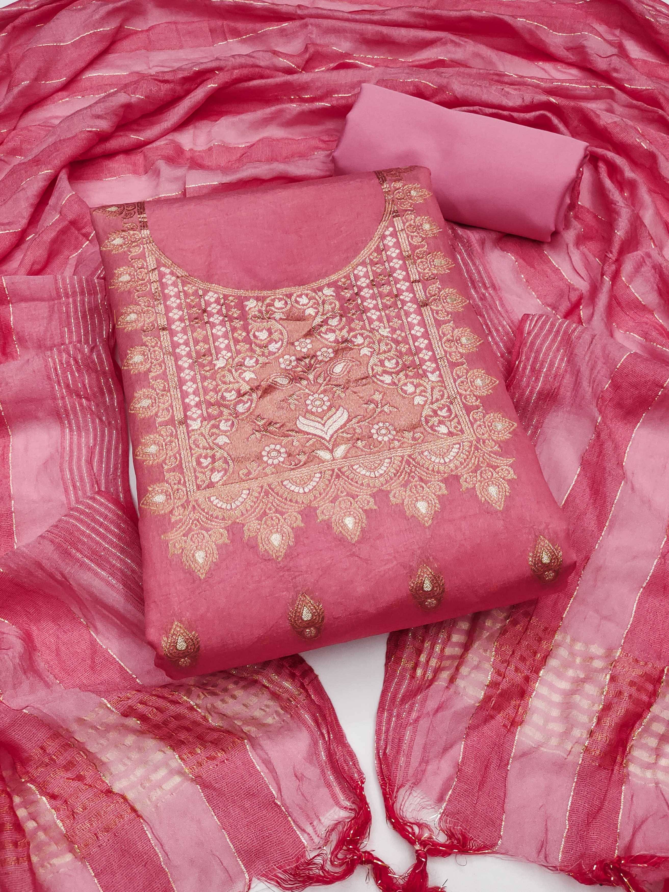     			Panbai sarees Women Silk Unstitched Dress Material ( Pink )