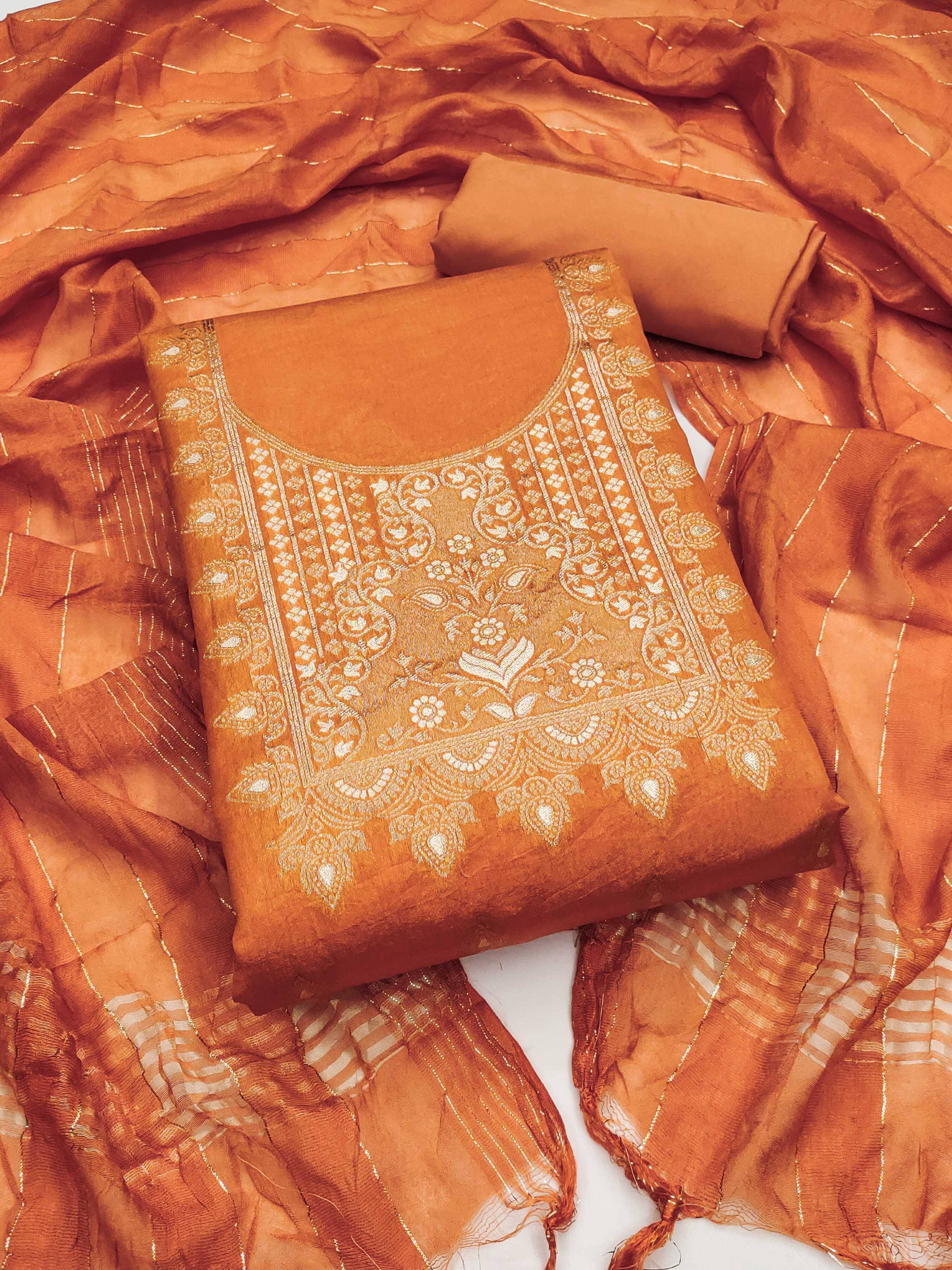     			Panbai sarees Women Silk Unstitched Dress Material ( Orange )