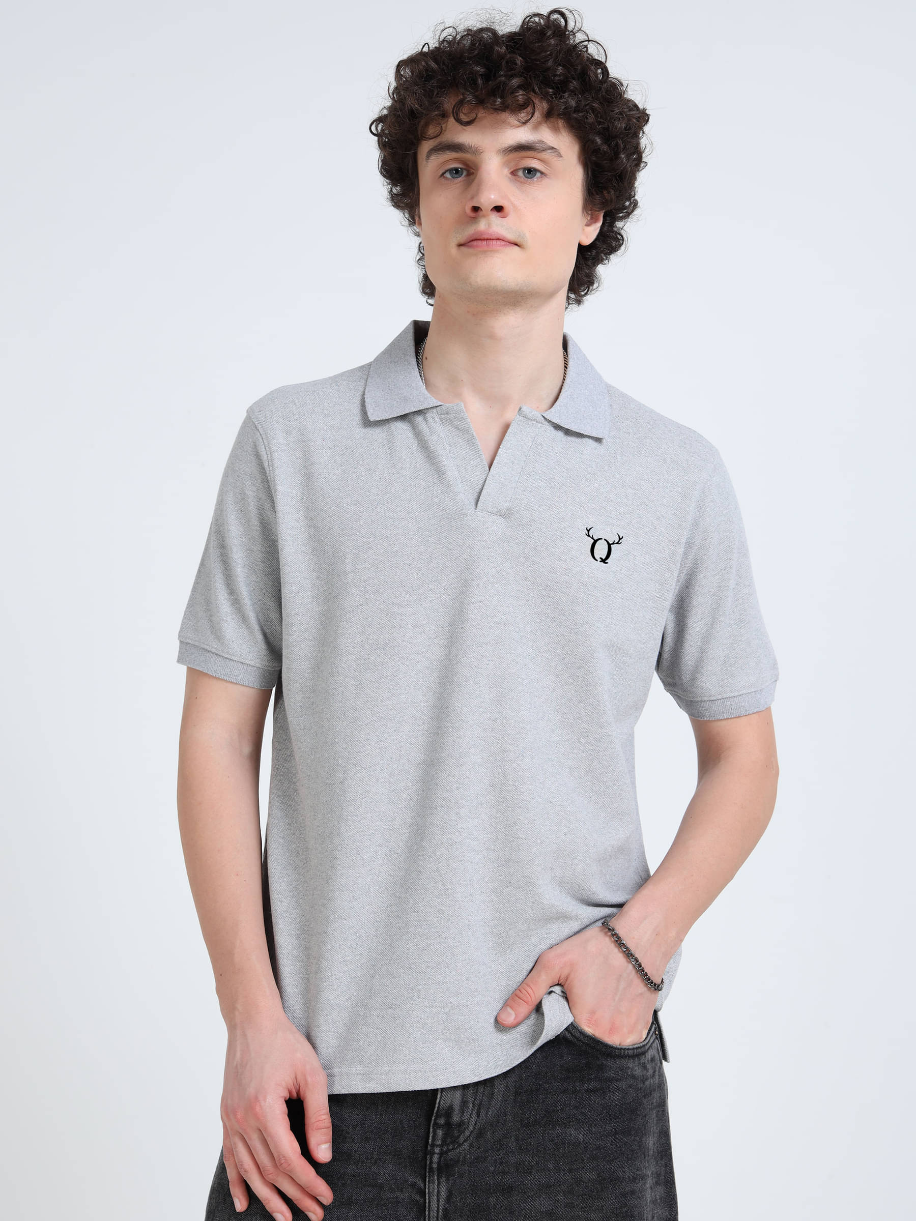 QCUT Men Cotton Blend Regular Fit Solid Polo T Shirt ( Grey Melange ) QCUT Men Cotton Blend Regular Fit Solid Polo T Shirt ( Grey Melange )