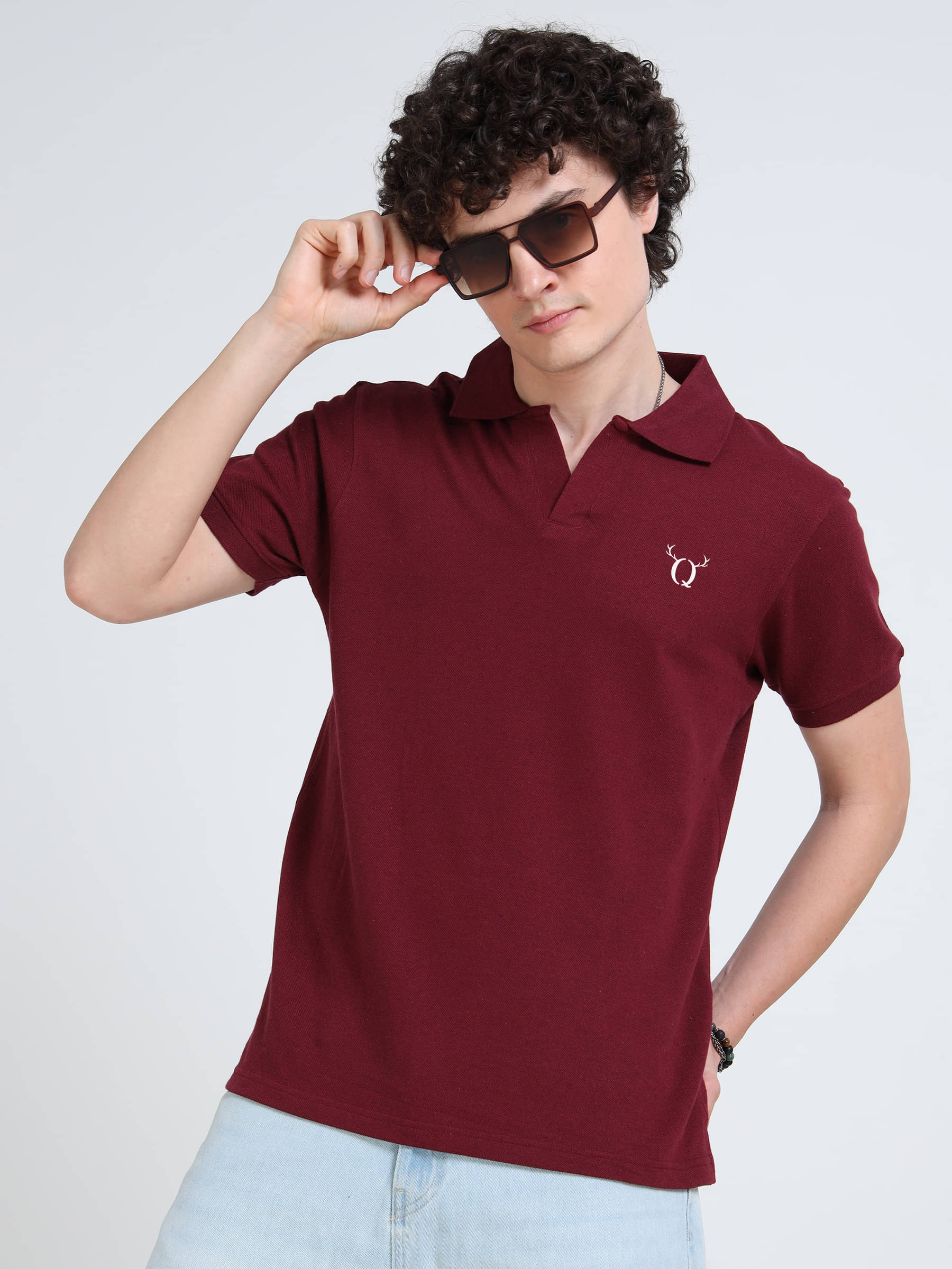     			QCUT Men Cotton Blend Regular Fit Solid Polo T Shirt ( Maroon )