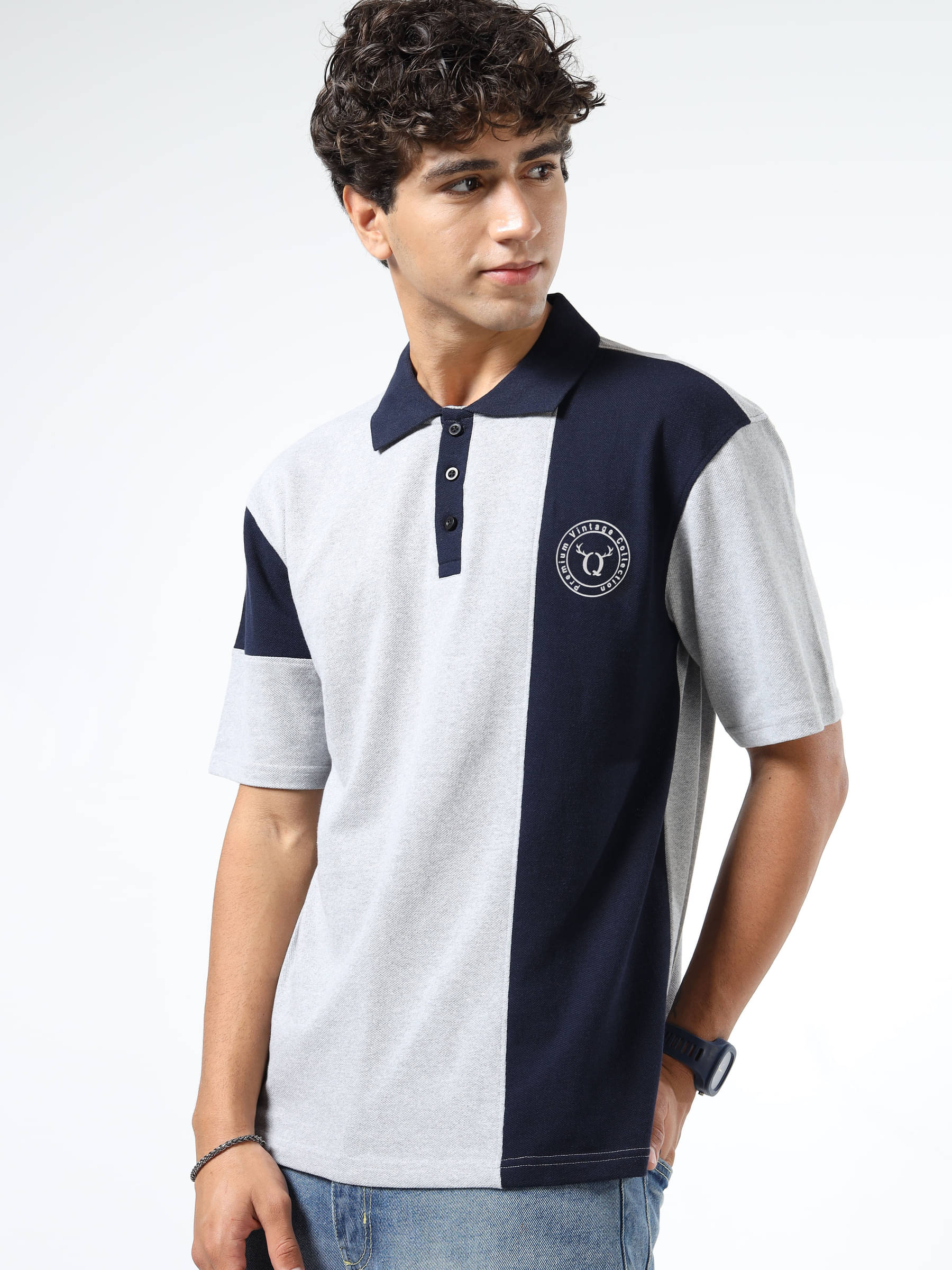 QCUT Men Cotton Blend Relaxed Fit Self Design Polo T Shirt ( Grey Melange ) QCUT Men Cotton Blend Relaxed Fit Self Design Polo T Shirt ( Grey Melange )