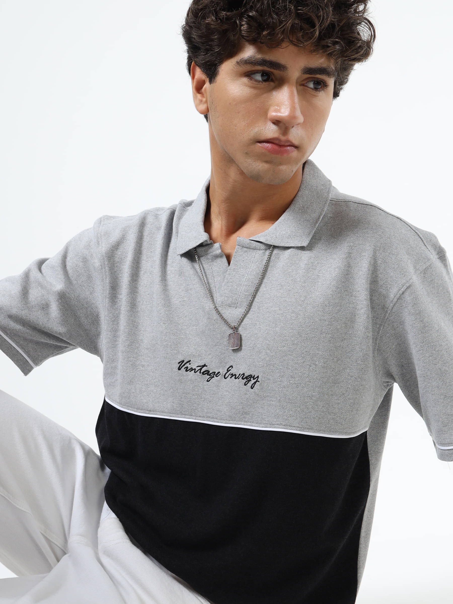 QCUT Men Cotton Blend Relaxed Fit Colorblock Polo T Shirt ( Grey Melange ) QCUT Men Cotton Blend Relaxed Fit Colorblock Polo T Shirt ( Grey Melange )