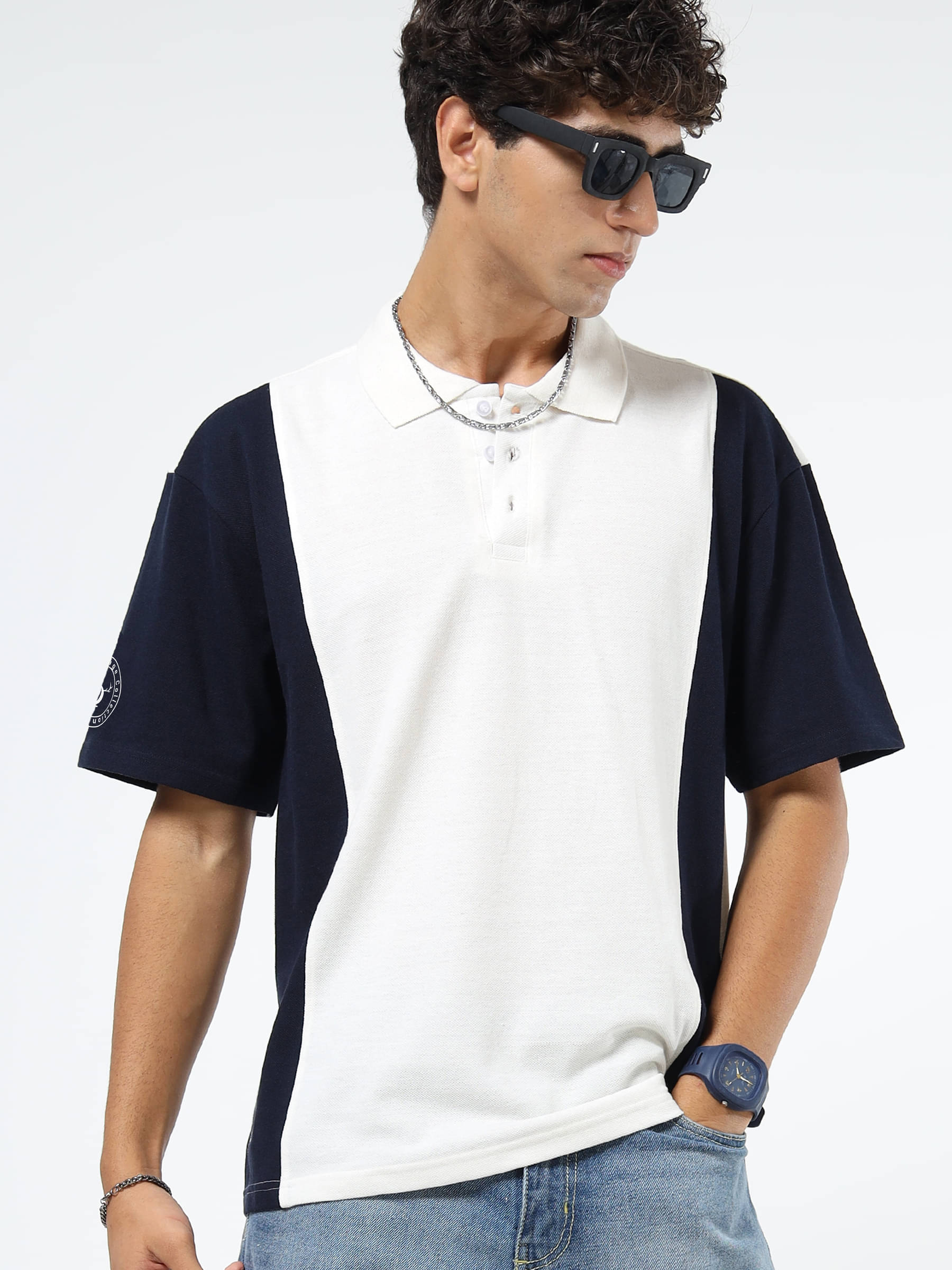 QCUT Men Cotton Blend Relaxed Fit Colorblock Polo T Shirt ( Off White ) QCUT Men Cotton Blend Relaxed Fit Colorblock Polo T Shirt ( Off White )