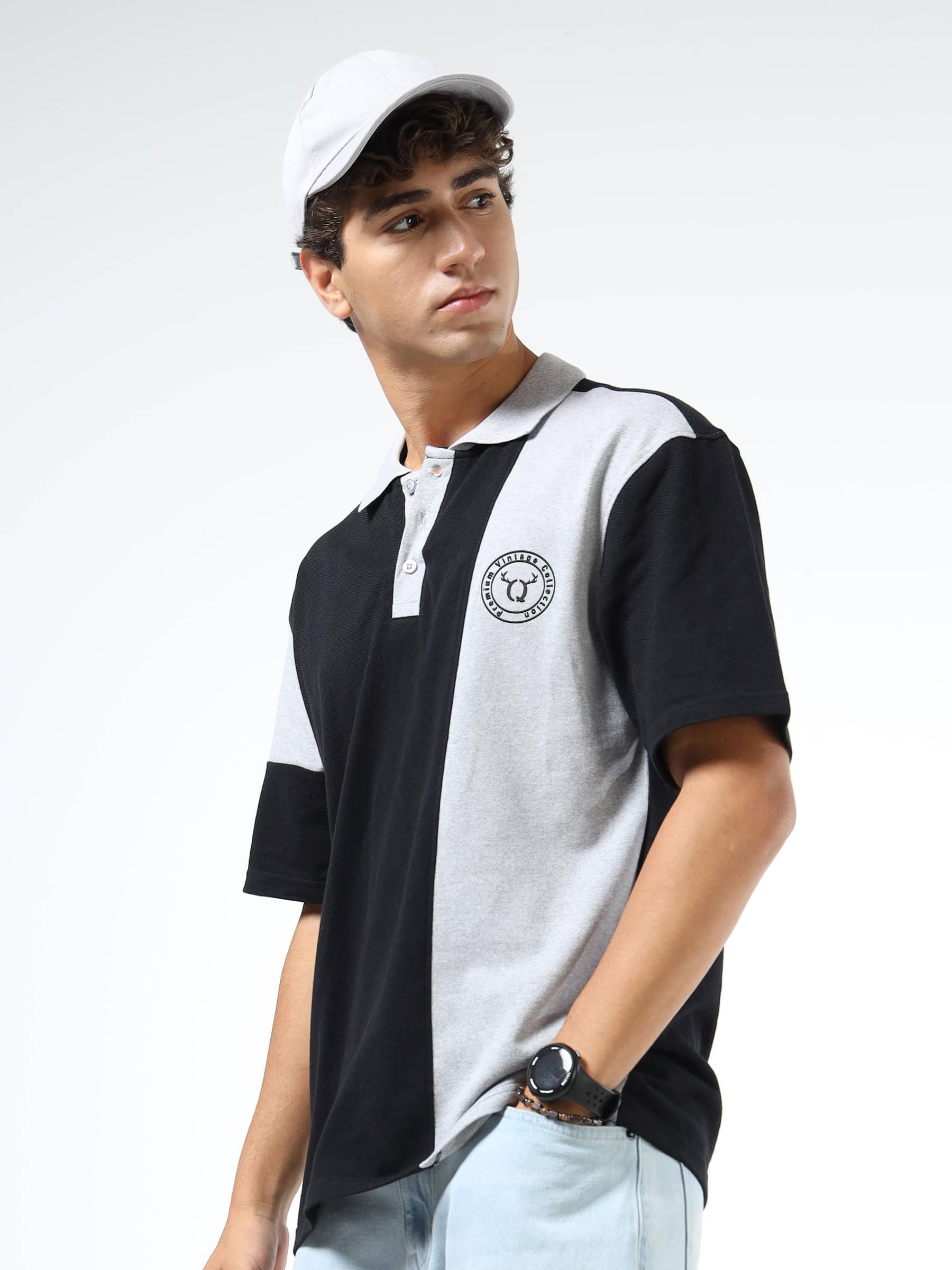 QCUT Men Cotton Blend Relaxed Fit Self Design Polo T Shirt ( Black ) QCUT Men Cotton Blend Relaxed Fit Self Design Polo T Shirt ( Black )