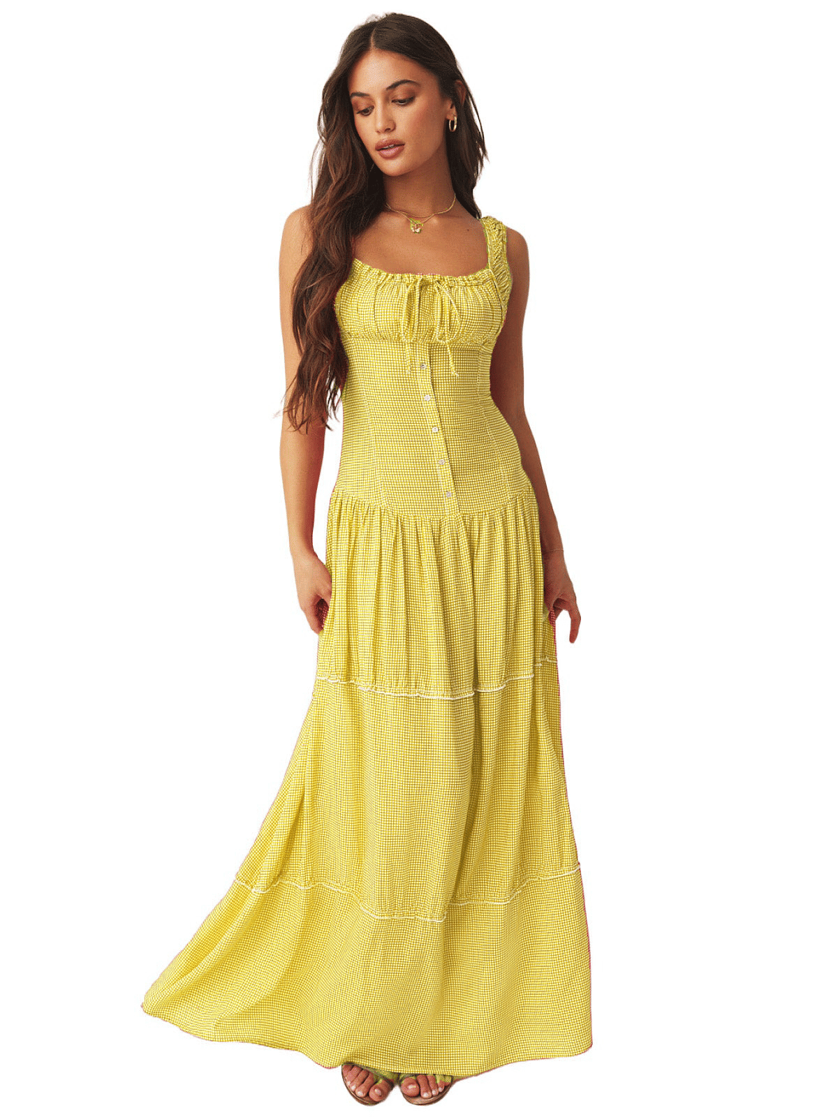     			Quintessentials Women Cotton Blend Checks Maxi ( Yellow )