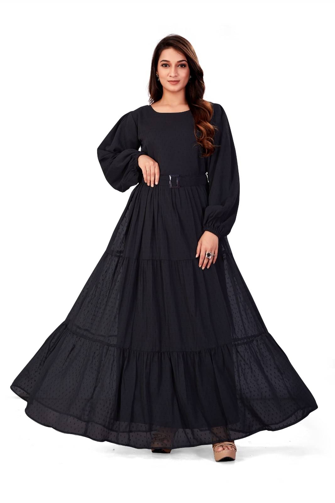 SARINKU Women Georgette Anarkali Stitched Ethnic Gown ( Black ) SARINKU Women Georgette Anarkali Stitched Ethnic Gown ( Black )