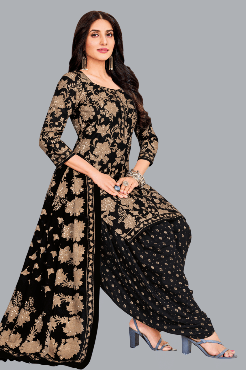 SIMMU Women Cotton Printed Straight Kurti With Patiala Salwar ( Black ) SIMMU Women Cotton Printed Straight Kurti With Patiala Salwar ( Black )