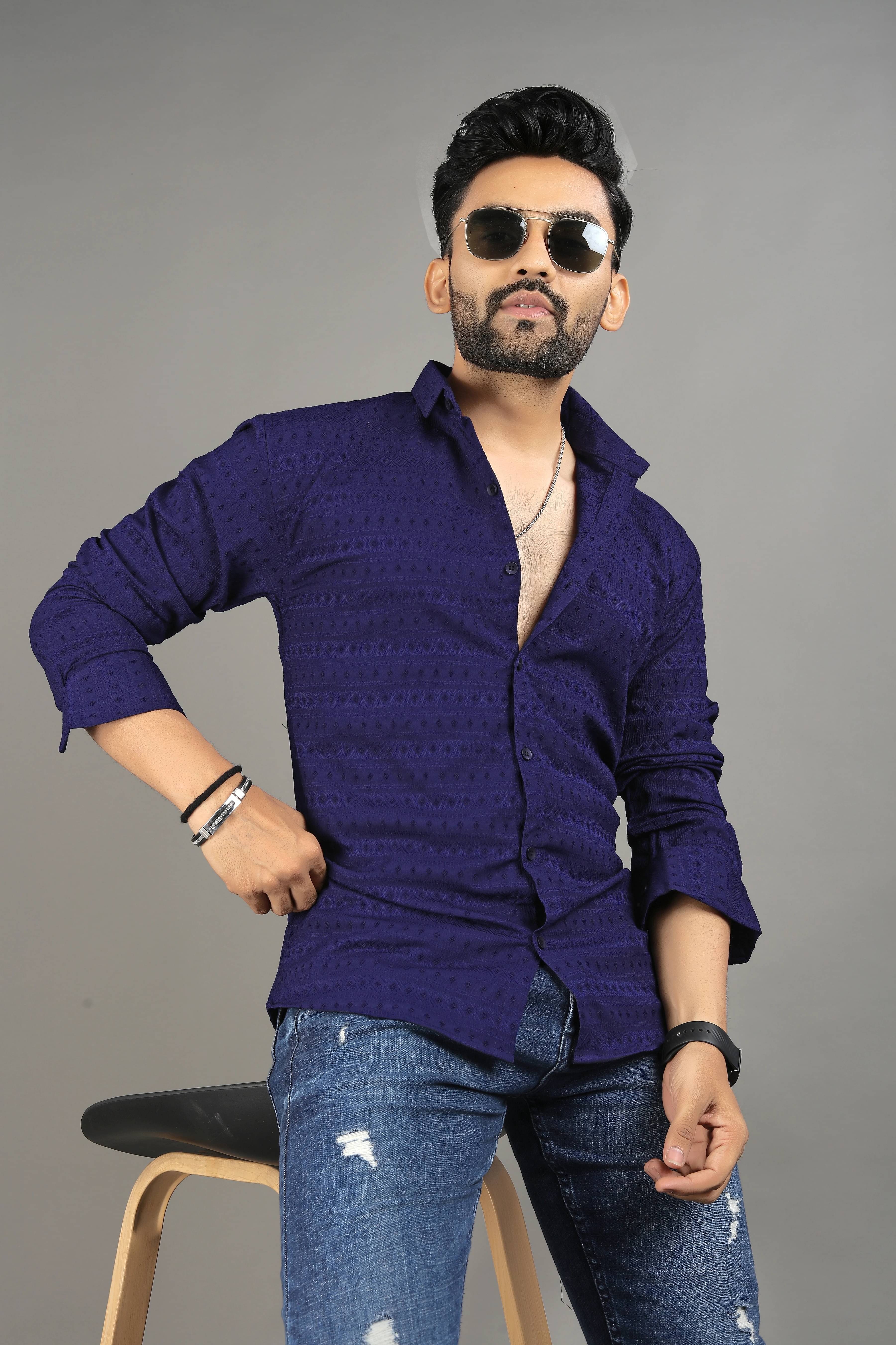 SOPANI Cotton Blend Regular Fit Self Design Full Sleeves Men's Casual Shirt - Navy Blue ( Pack of 1 )     			SOPANI Cotton Blend Regular Fit Self Design Full Sleeves Men's Casual Shirt - Navy Blue ( Pack of 1 )