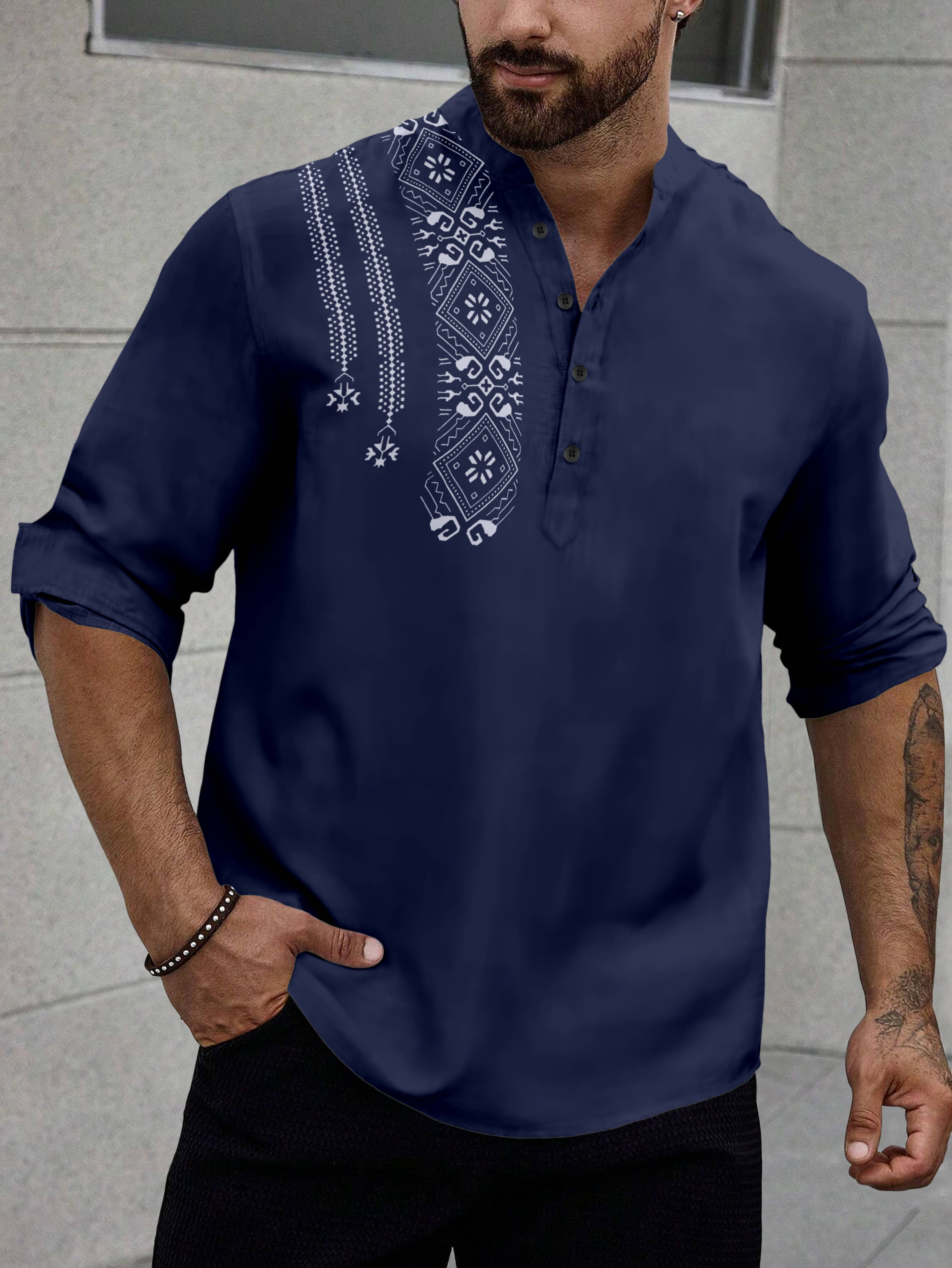 SOPANI Navy Blue Cotton Blend Men's Regular Kurta ( Pack of 1 ) SOPANI Navy Blue Cotton Blend Men's Regular Kurta ( Pack of 1 )