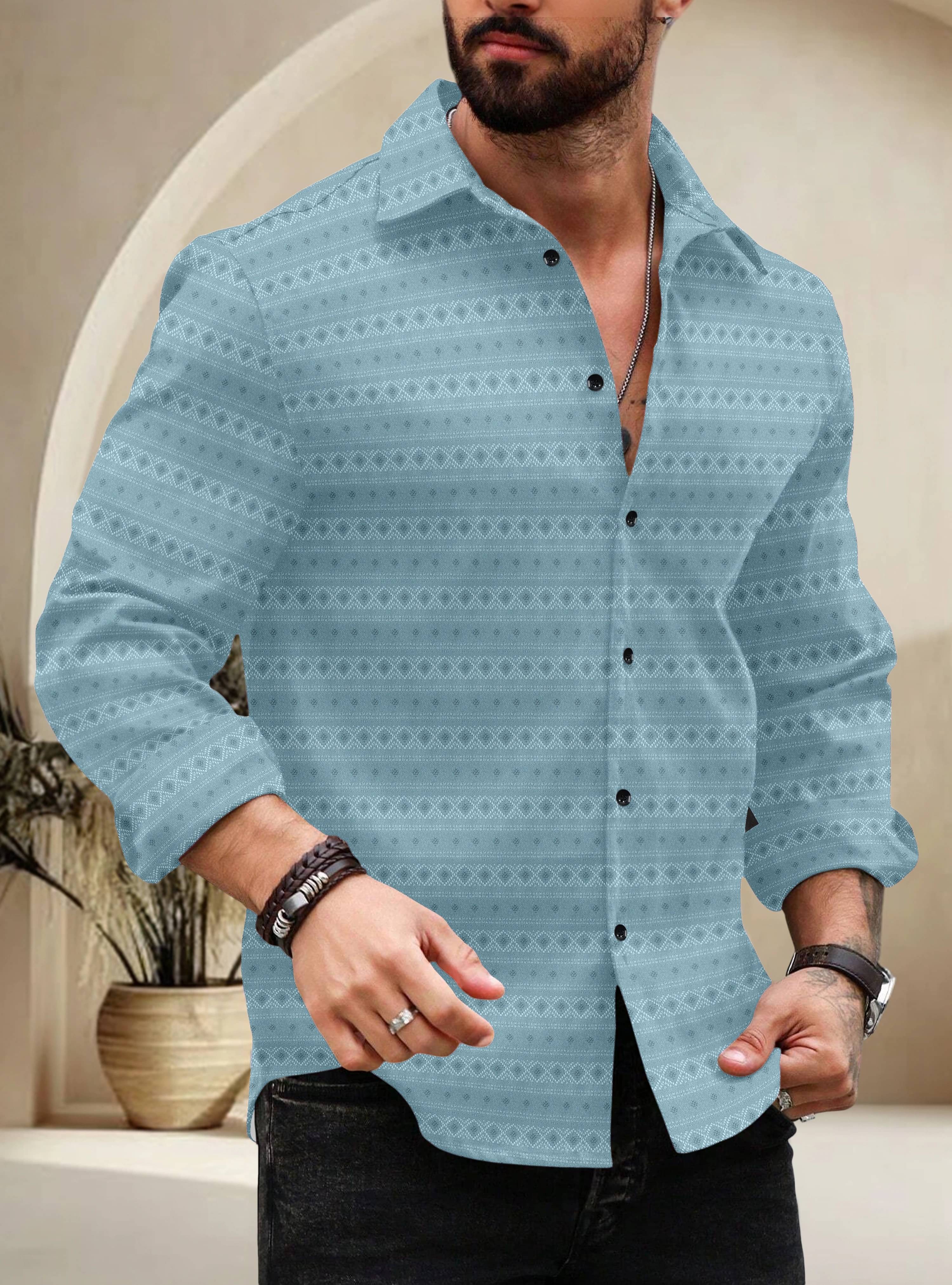     			SOPANI Poly Cotton Regular Fit Self Design Full Sleeves Men's Casual Shirt - Light Green ( Pack of 1 )
