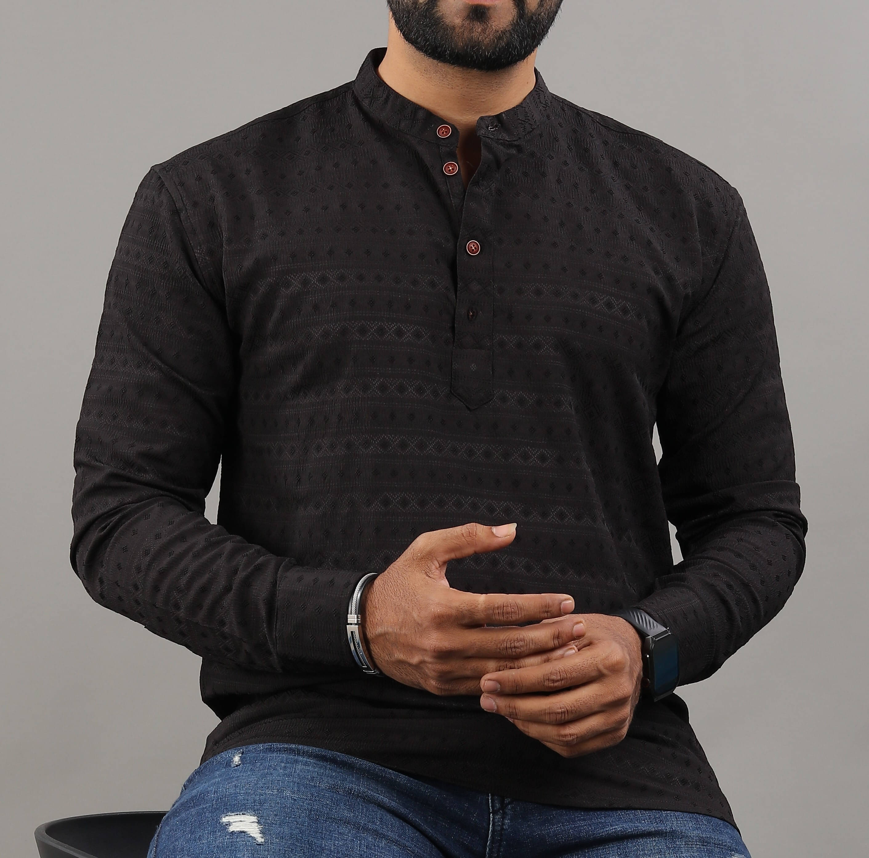 SPOQUE Black Cotton Blend Men's Regular Kurta ( Pack of 1 ) SPOQUE Black Cotton Blend Men's Regular Kurta ( Pack of 1 )