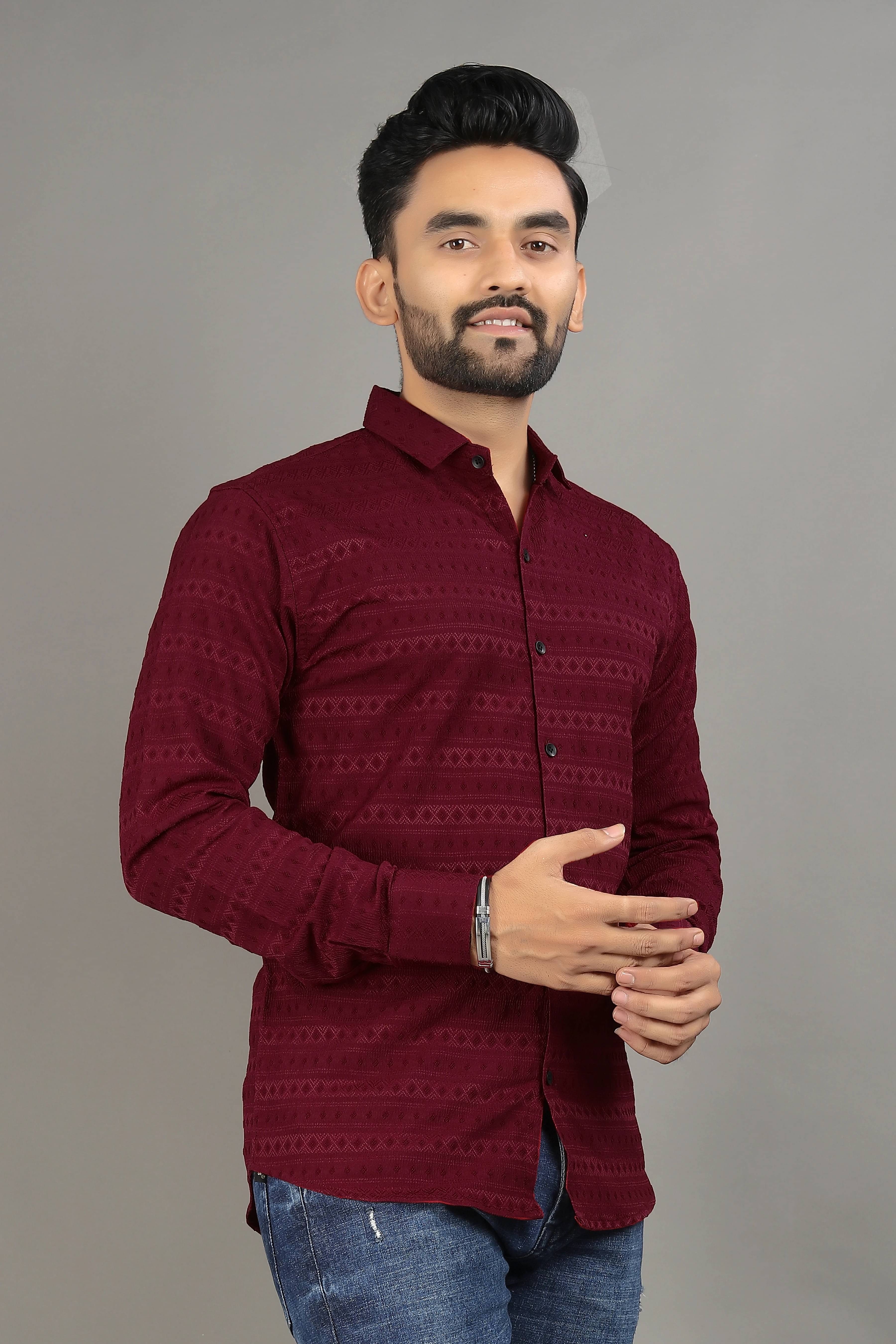 SPOQUE Cotton Blend Regular Fit Self Design Full Sleeves Men's Casual Shirt - Maroon ( Pack of 1 ) SPOQUE Cotton Blend Regular Fit Self Design Full Sleeves Men's Casual Shirt - Maroon ( Pack of 1 )