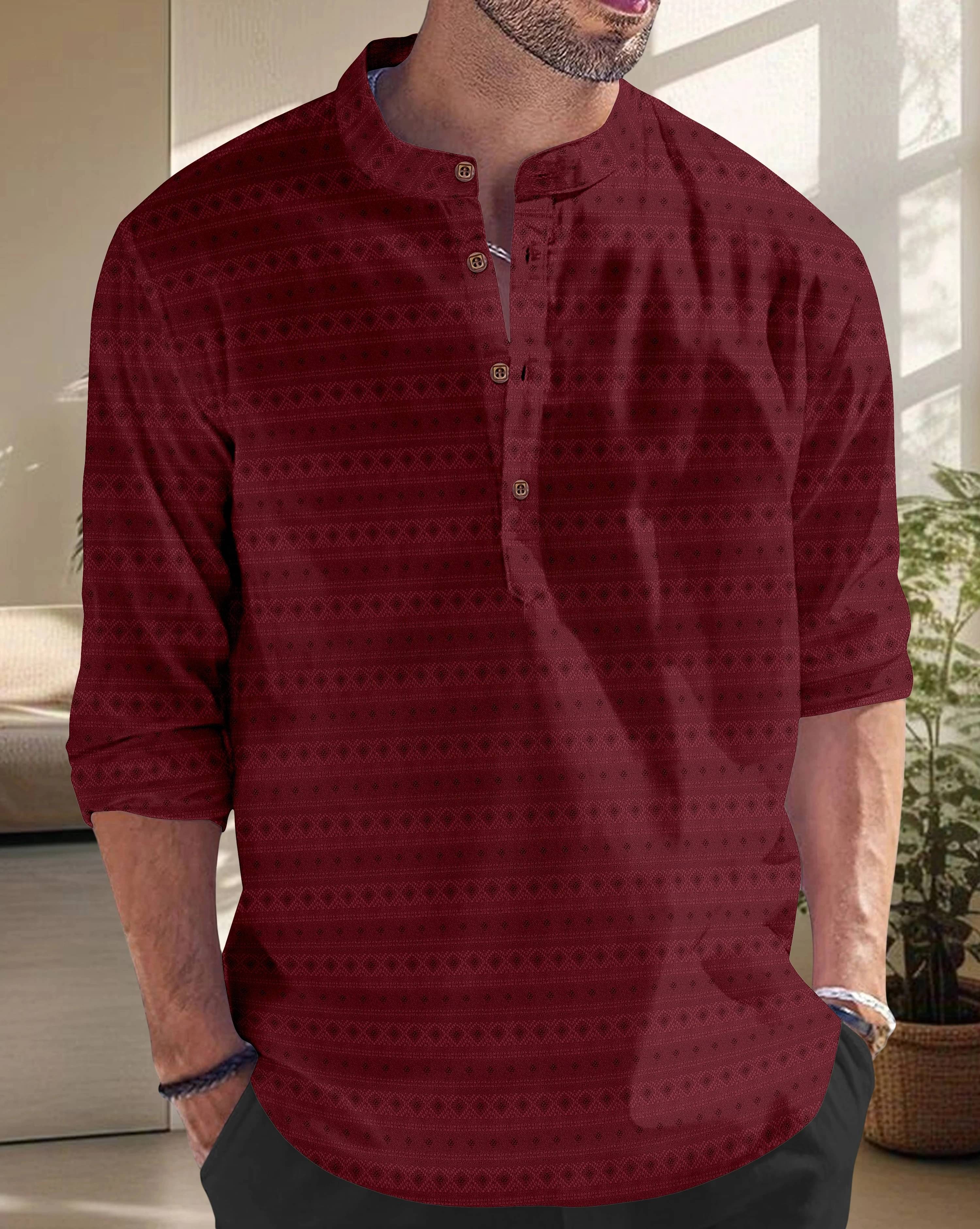     			SPOQUE Maroon Cotton Blend Men's Regular Kurta ( Pack of 1 )