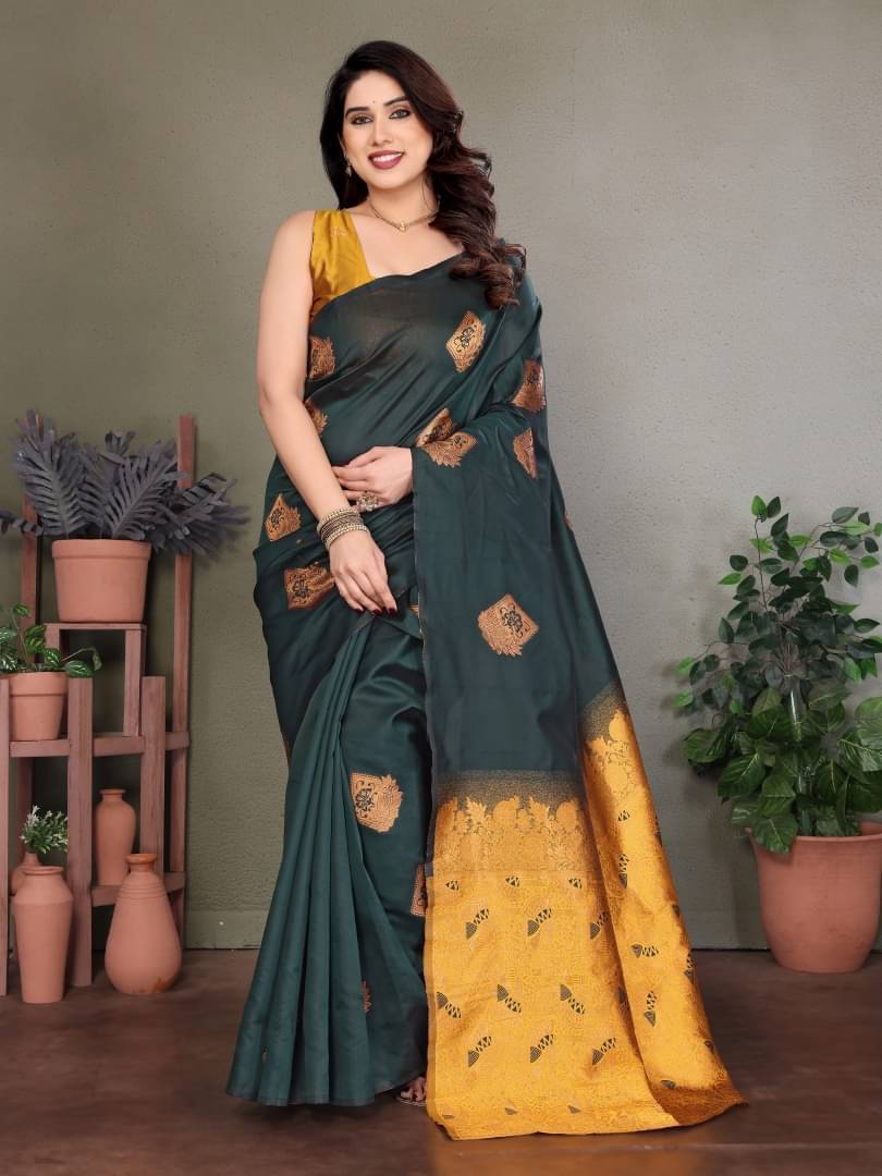     			Shree Sai Enterprise Bangalore Silk Embroidered Regular Saree With Stitched Blouse ( Green )