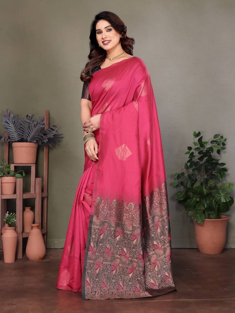     			Shree Sai Enterprise Bangalore Silk Embroidered Regular Saree With Stitched Blouse ( Pink )