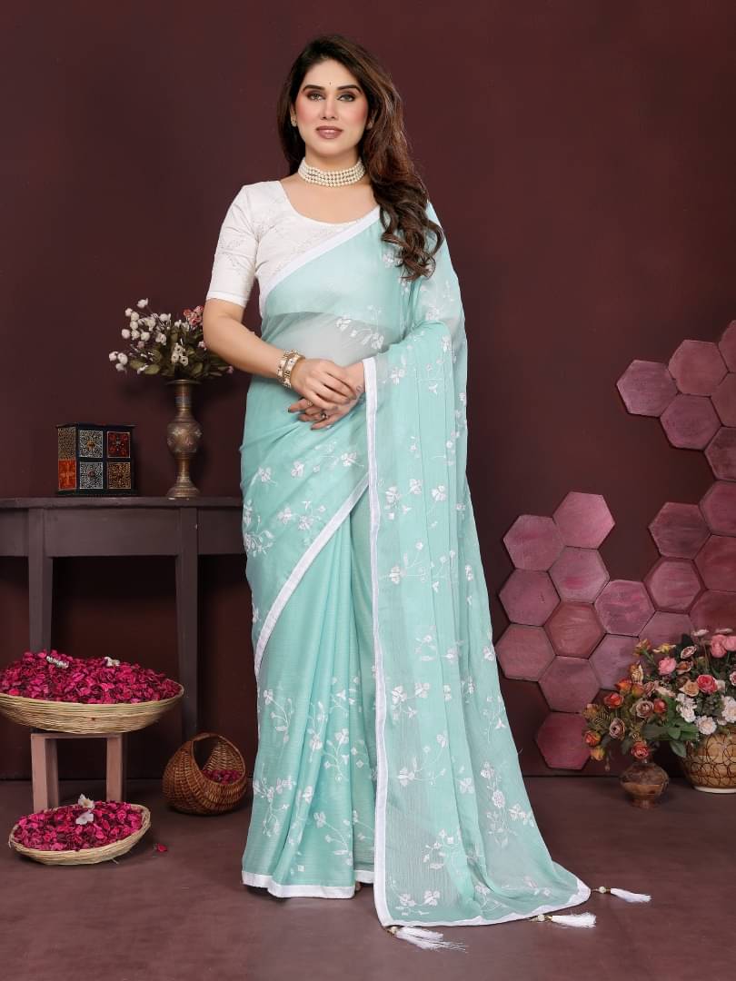     			Shree Sai Enterprise Chiffon Printed Regular Saree With Stitched Blouse ( Turquoise )