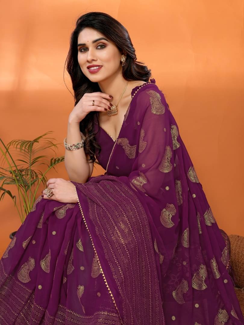     			Shree Sai Enterprise Georgette Embroidered Regular Saree With Stitched Blouse ( Wine )