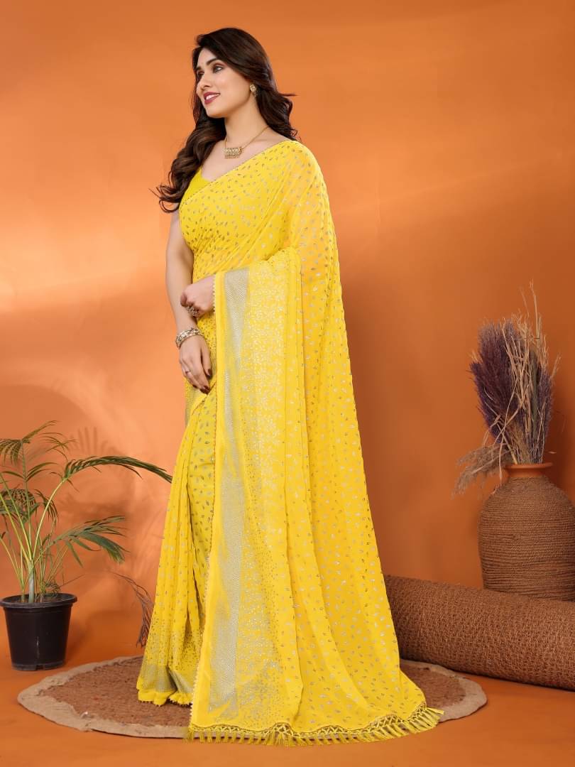     			Shree Sai Enterprise Georgette Embroidered Regular Saree With Stitched Blouse ( Yellow )