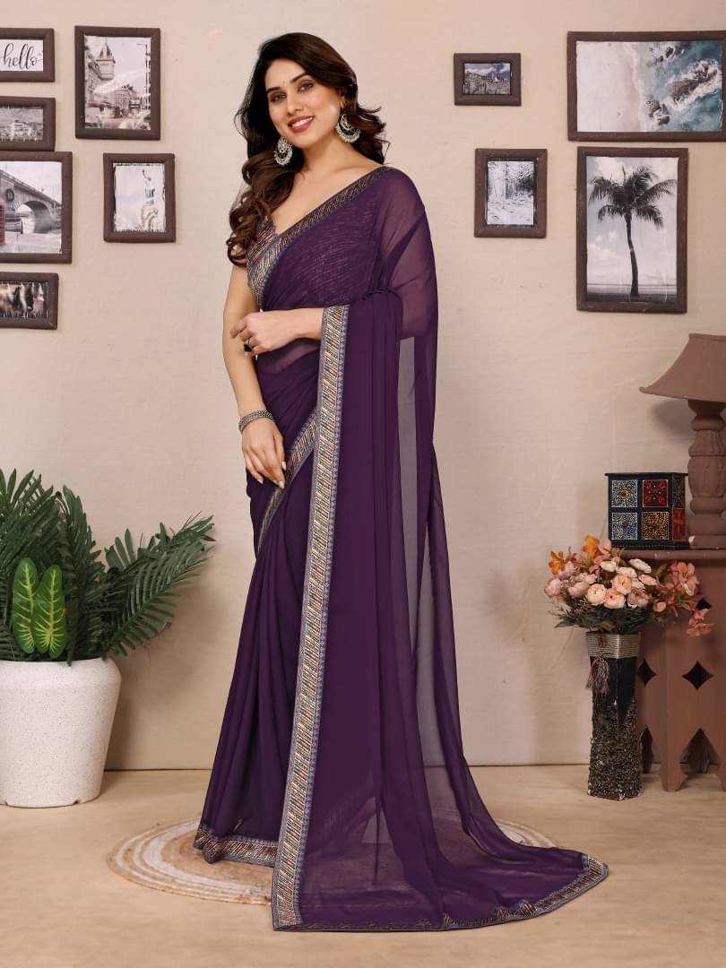     			Shree Sai Enterprise Georgette Printed Regular Saree With Stitched Blouse ( Wine )