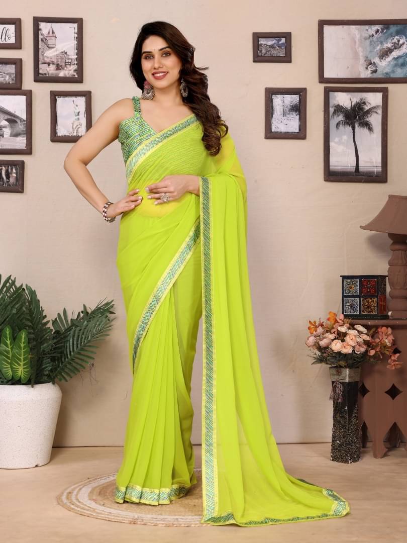     			Shree Sai Enterprise Georgette Printed Regular Saree With Stitched Blouse ( LightGreen )