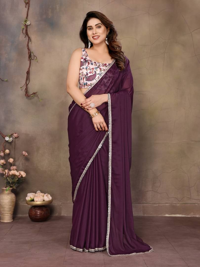     			Shree Sai Enterprise Georgette Printed Regular Saree With Stitched Blouse ( Wine )