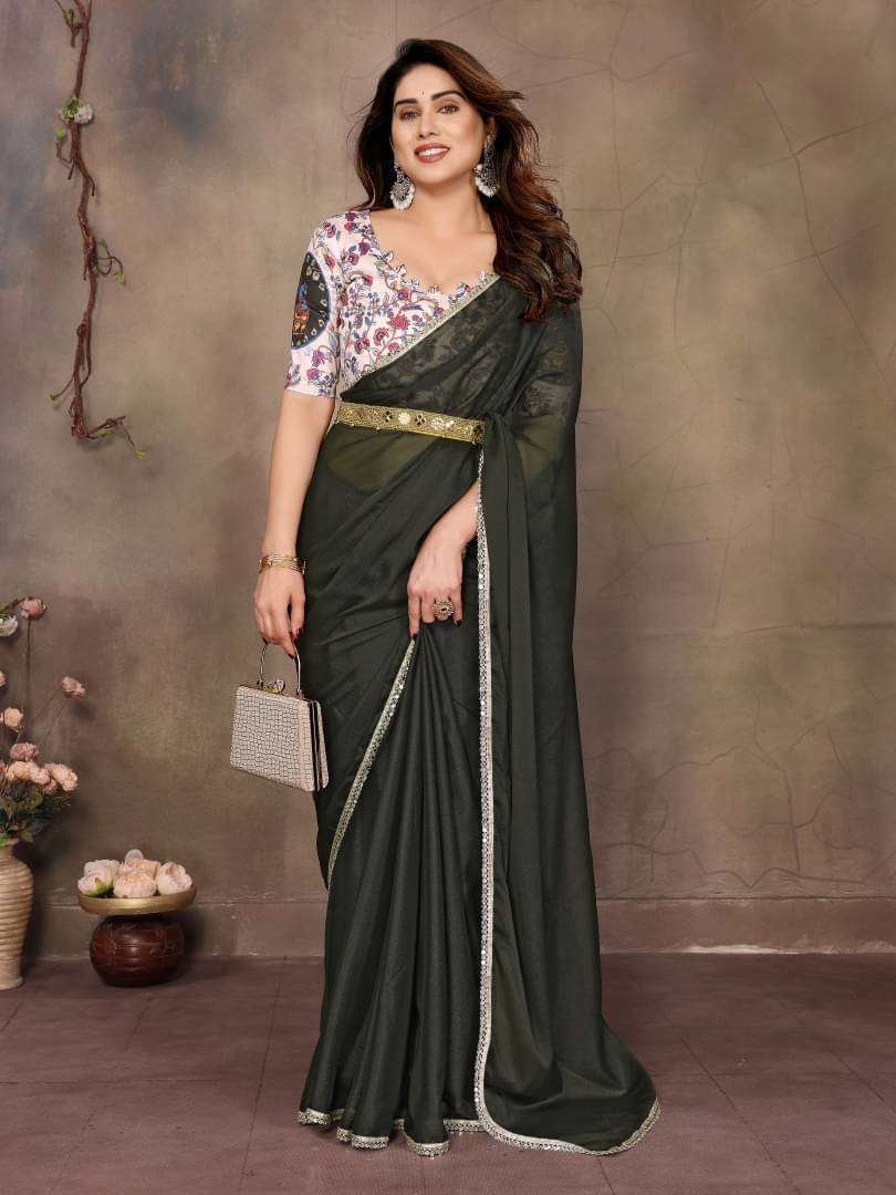     			Shree Sai Enterprise Georgette Printed Regular Saree With Stitched Blouse ( Green )
