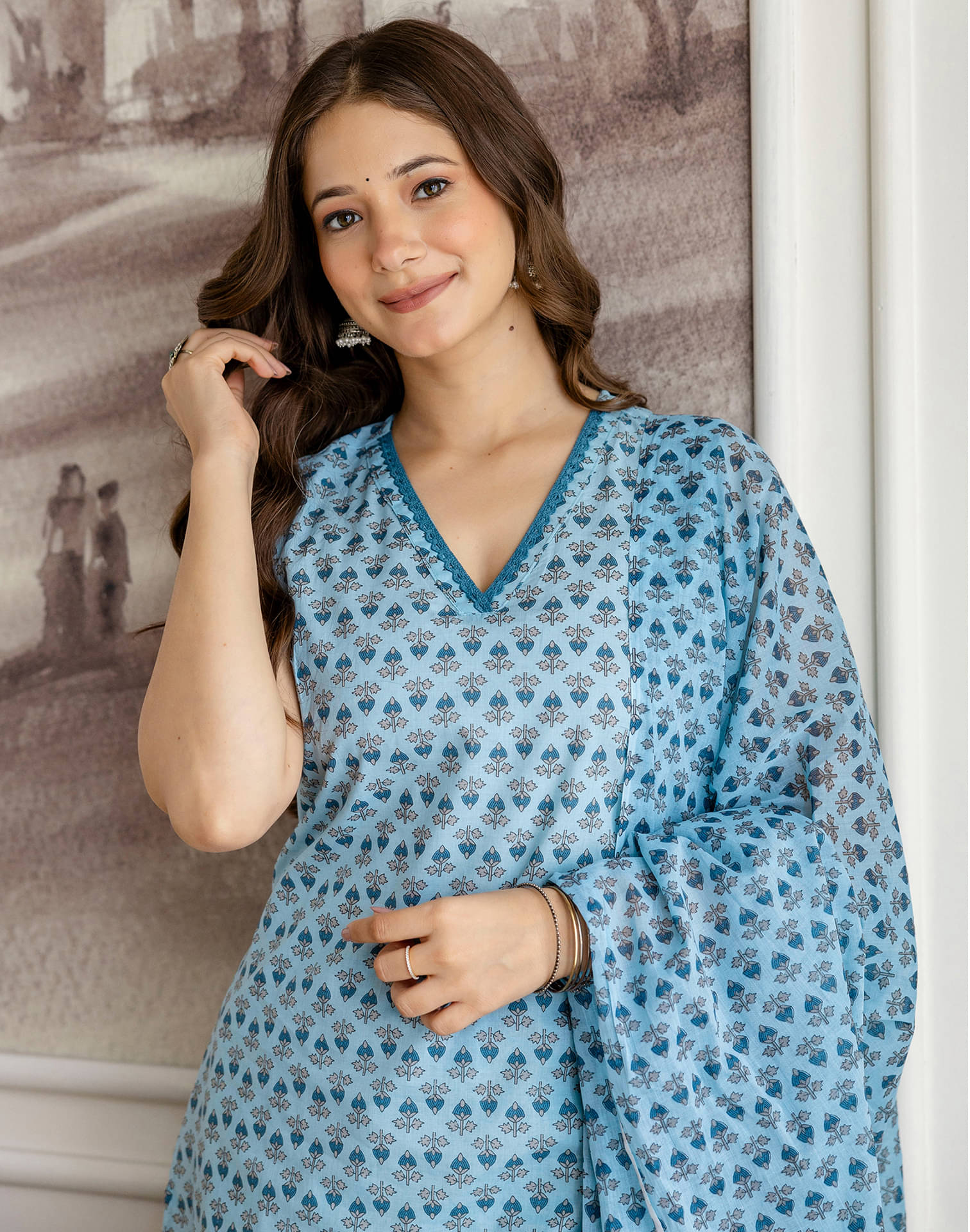     			Skylee Women Cotton Blend Printed Straight Kurti With Pants ( Multicolor )