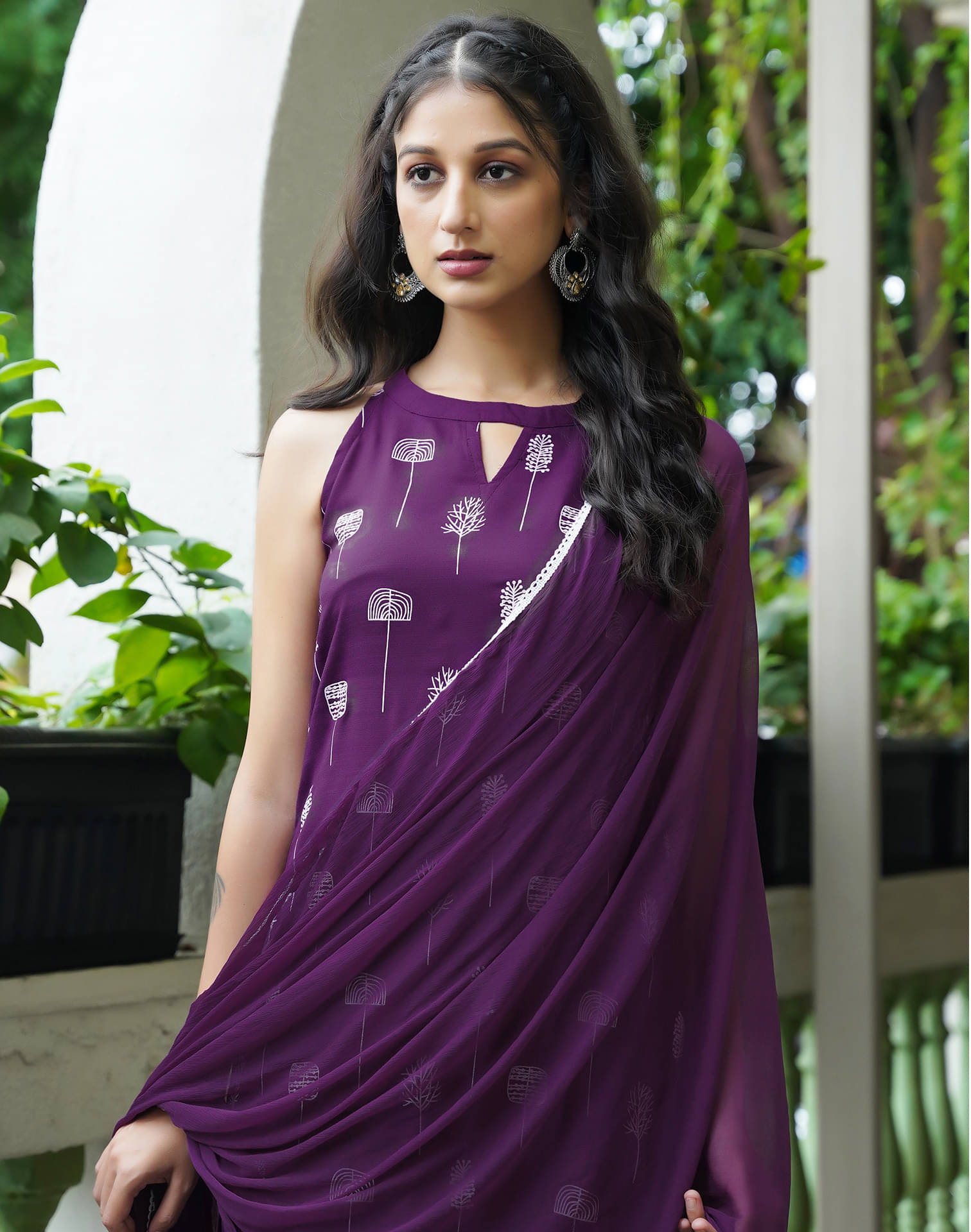     			Skylee Women Cotton Blend Printed Straight Kurti With Pants ( Purple )
