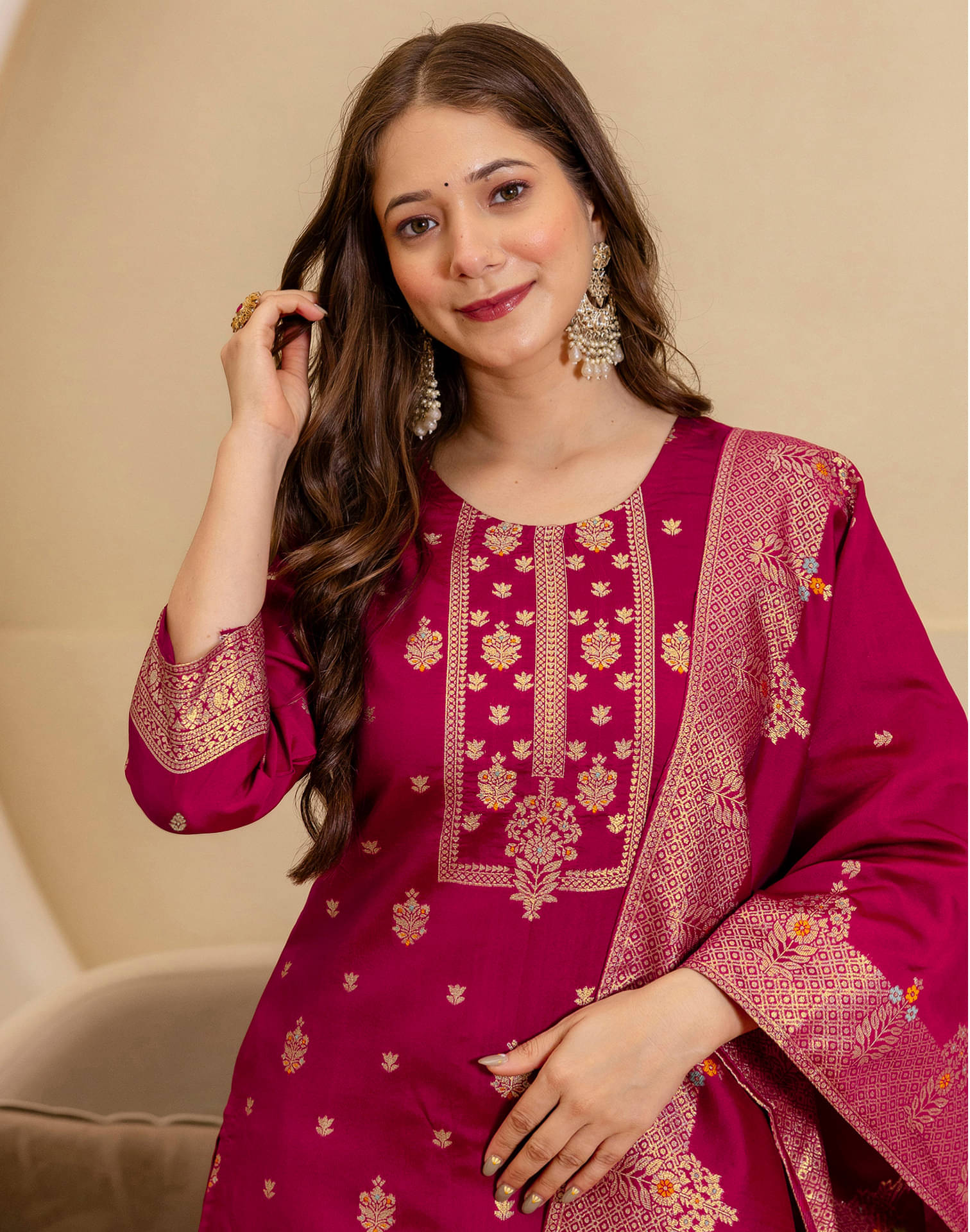 Skylee Women Silk Blend Embellished Straight Kurti With Pants ( Maroon )     			Skylee Women Silk Blend Embellished Straight Kurti With Pants ( Maroon )