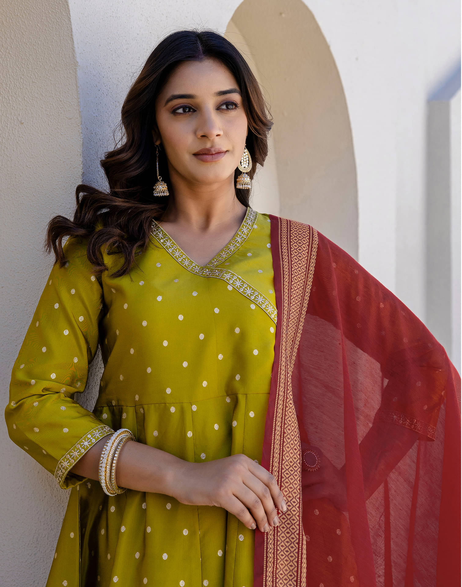     			Skylee Women Silk Blend Embroidered Anarkali Kurti With Pants ( Multicolor )