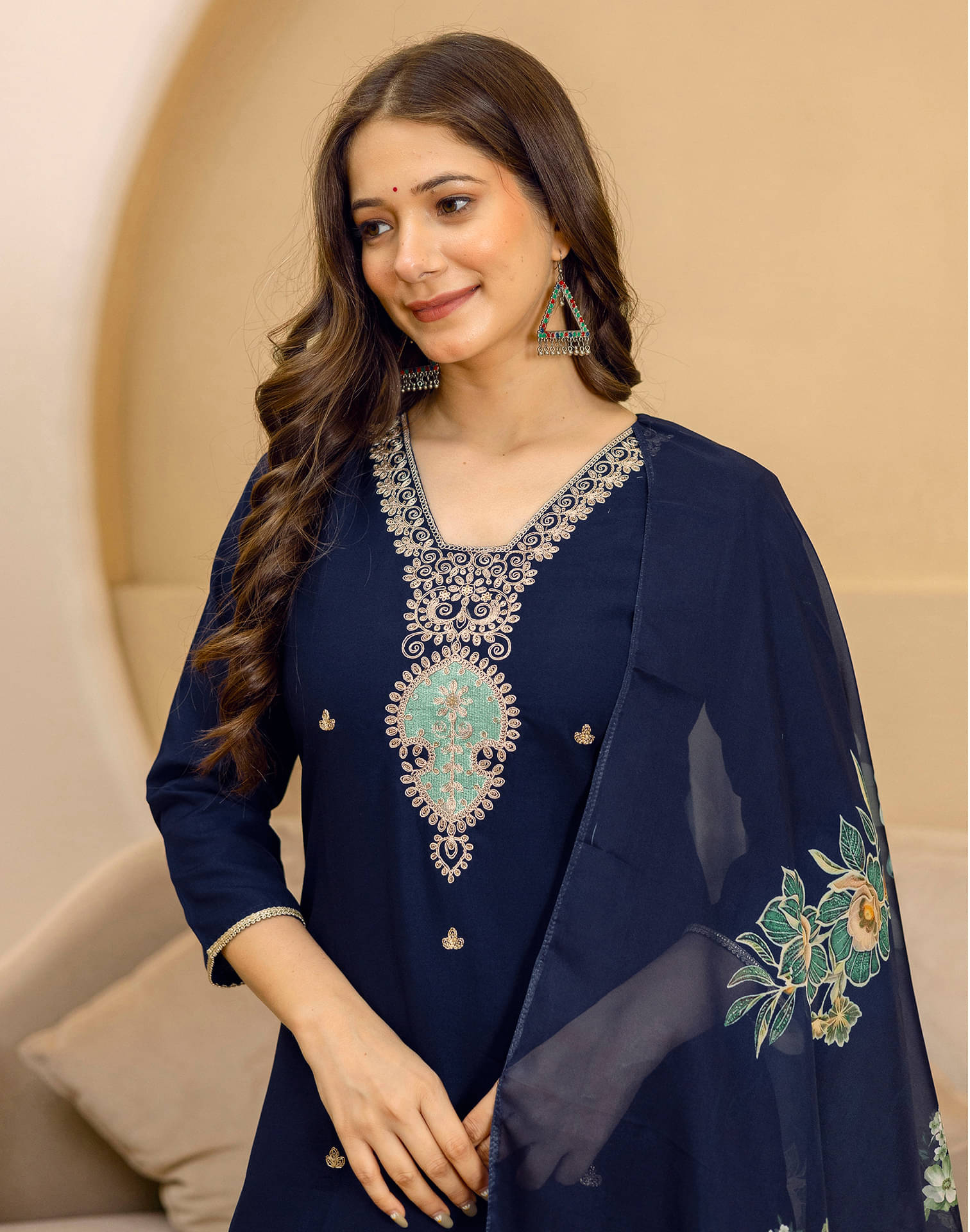     			Skylee Women Viscose Embroidered Straight Kurti With Pants ( Blue )