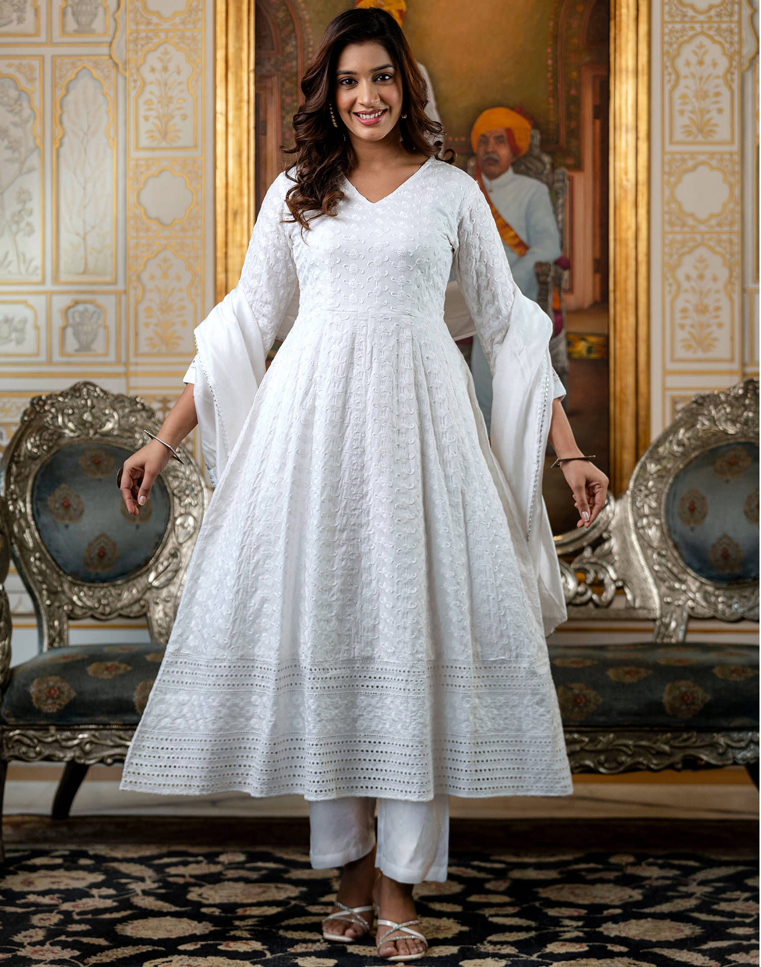     			Skylee Women Viscose Embroidered Straight Kurti With Pants ( White )