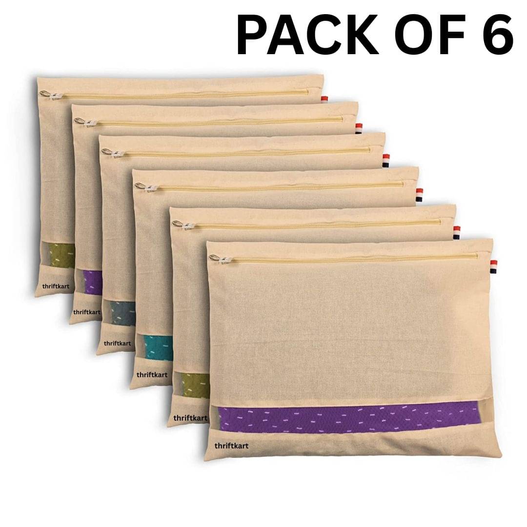 THRIFTKART - 6PC Cotton Eco-friendly and reusable Saree Covers With Premium Zipper Closure/Saree Bags/Clothes Covers Organizer for Wardrobe and Gifting Storage THRIFTKART - 6PC Cotton Eco-friendly and reusable Saree Covers With Premium Zipper Closure/Saree Bags/Clothes Covers Organizer for Wardrobe and Gifting Storage