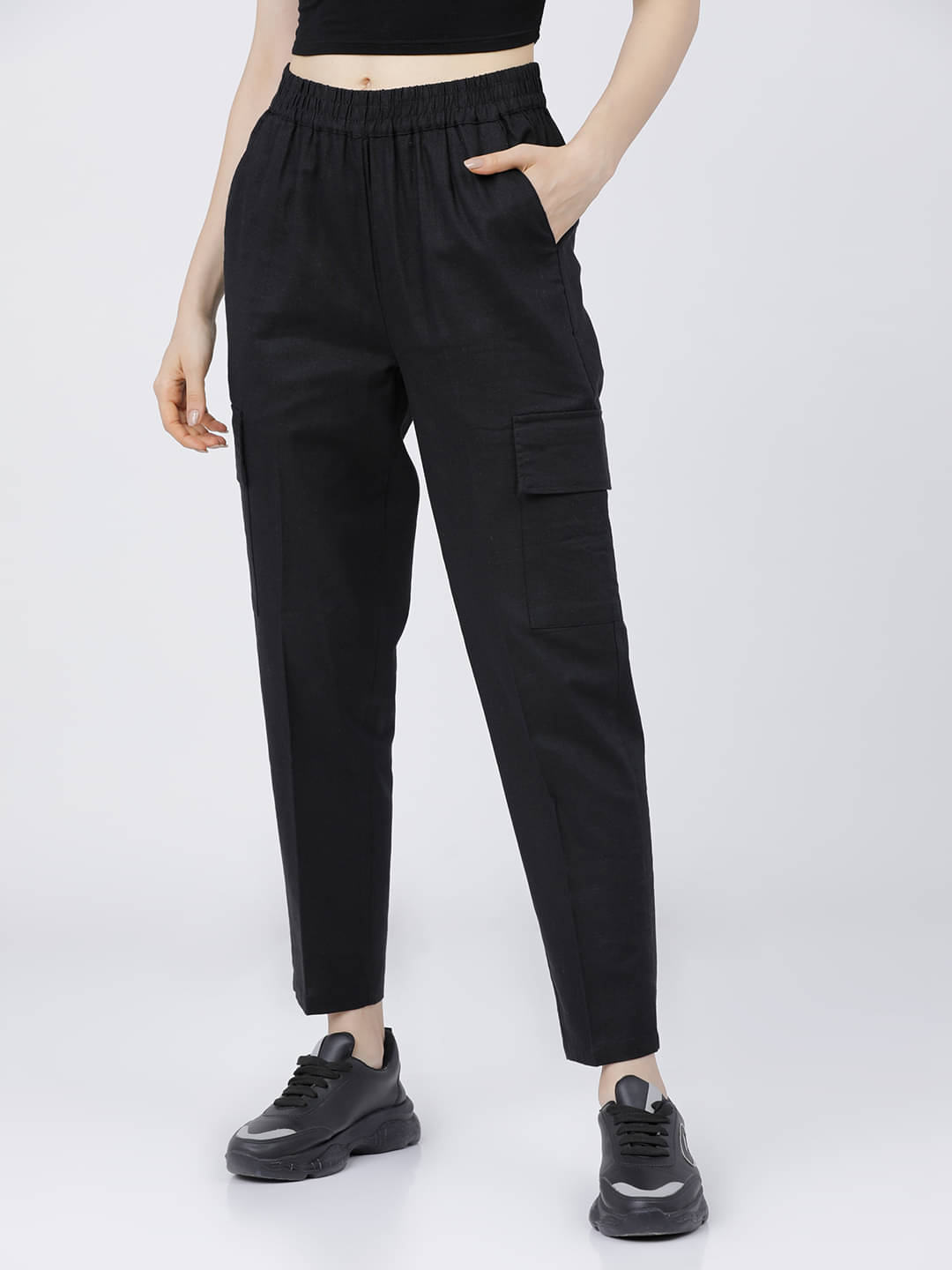     			Tokyo Talkies Women Polyester Cargos Trousers ( Black )