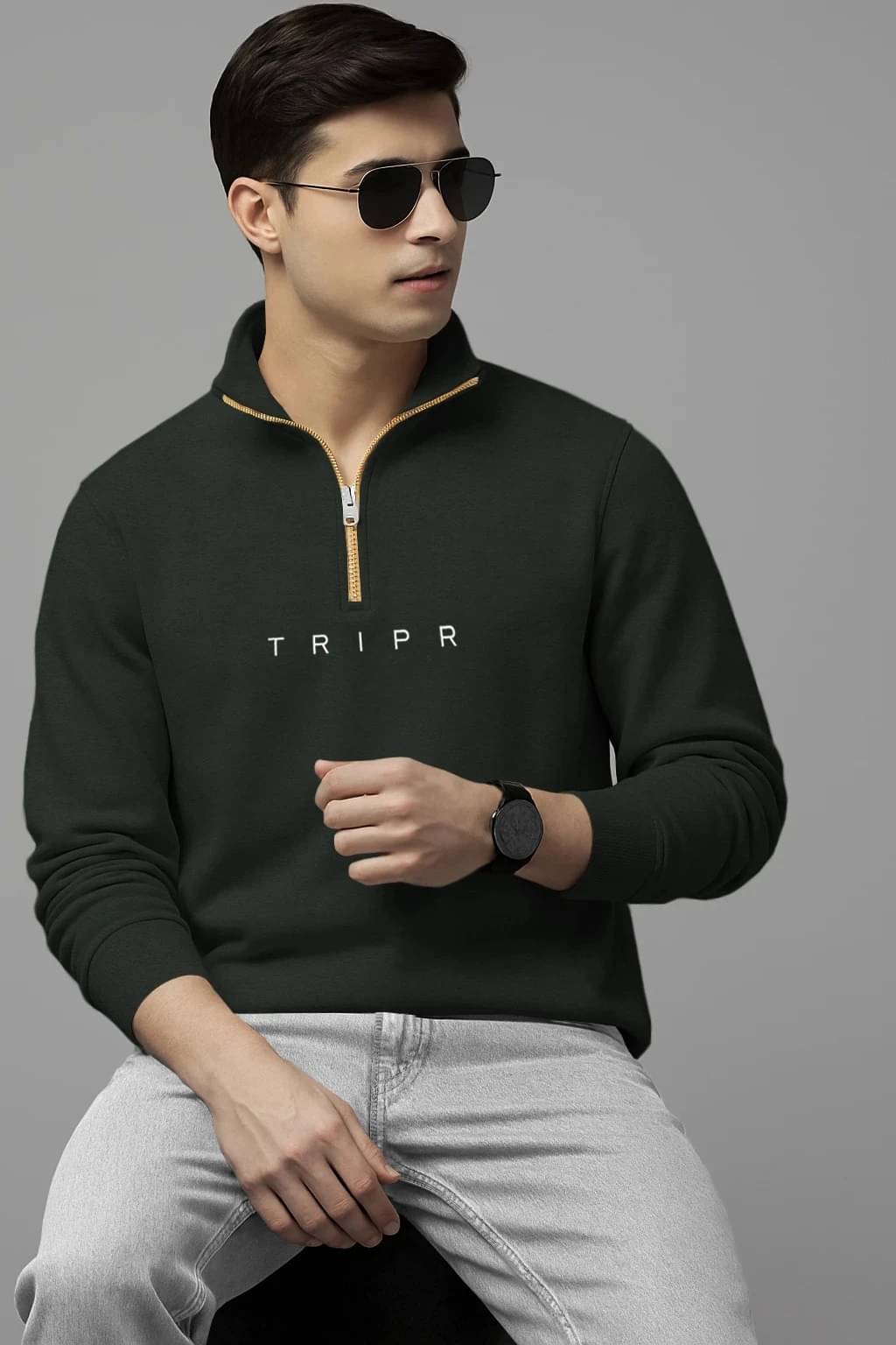     			Tripr Cotton Blend High Neck Men's Sweatshirt - Green ( Pack of 1 )