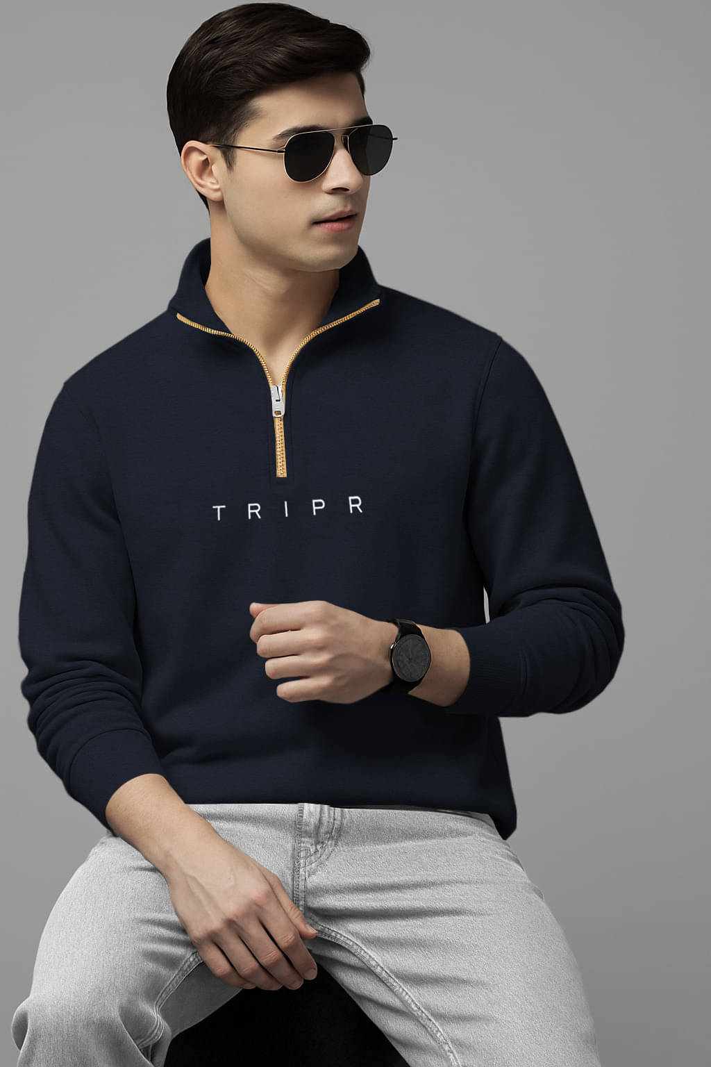     			Tripr Cotton Blend High Neck Men's Sweatshirt - Blue ( Pack of 1 )