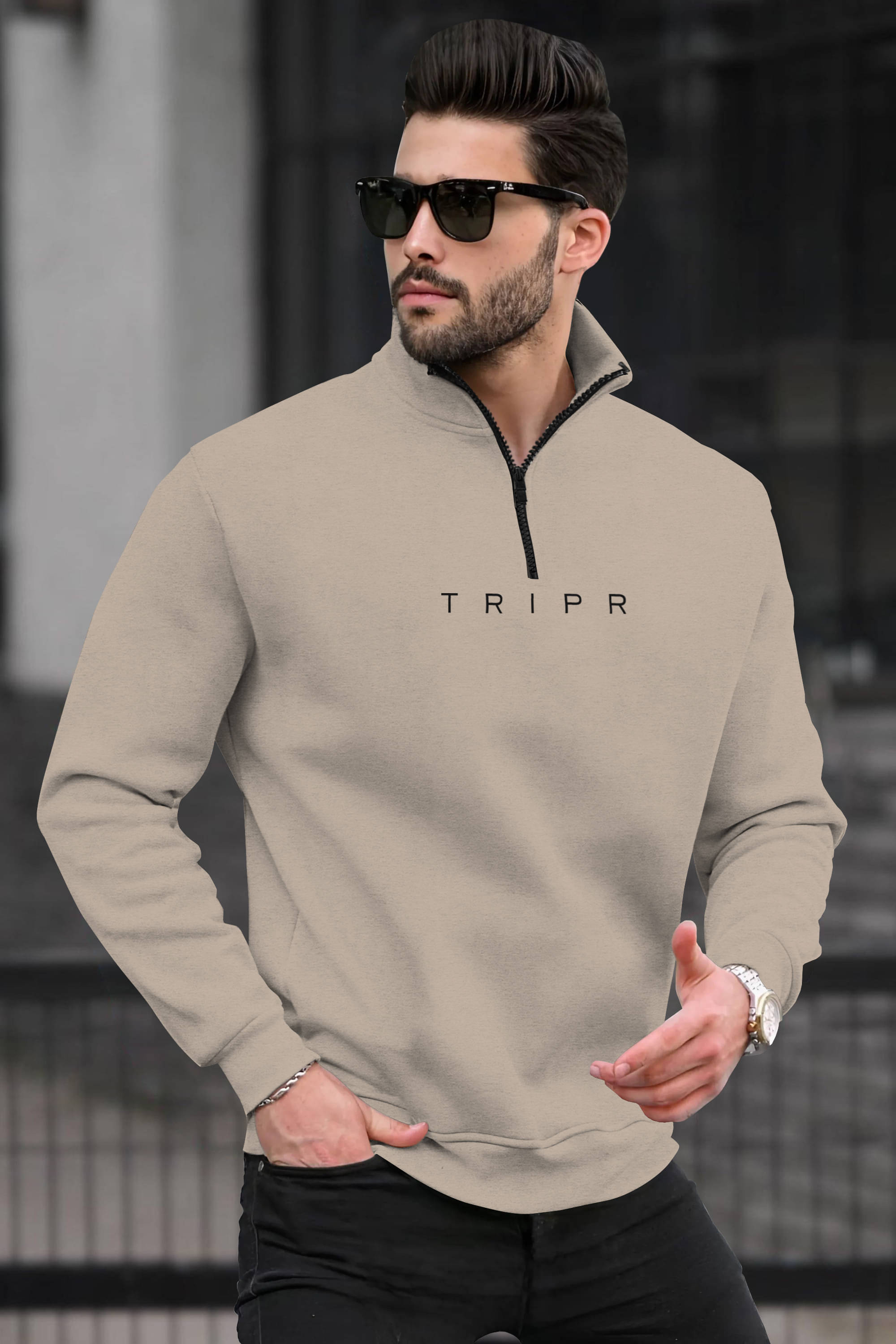     			Tripr Cotton Blend Polo Collar Men's Sweatshirt - Beige ( Pack of 1 )