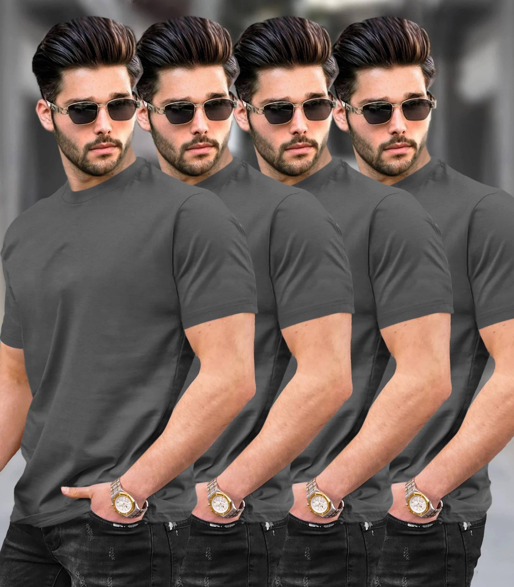 Tripr Men Cotton Blend Regular Fit Solid T-Shirt ( Grey ) Tripr Men Cotton Blend Regular Fit Solid T-Shirt ( Grey )