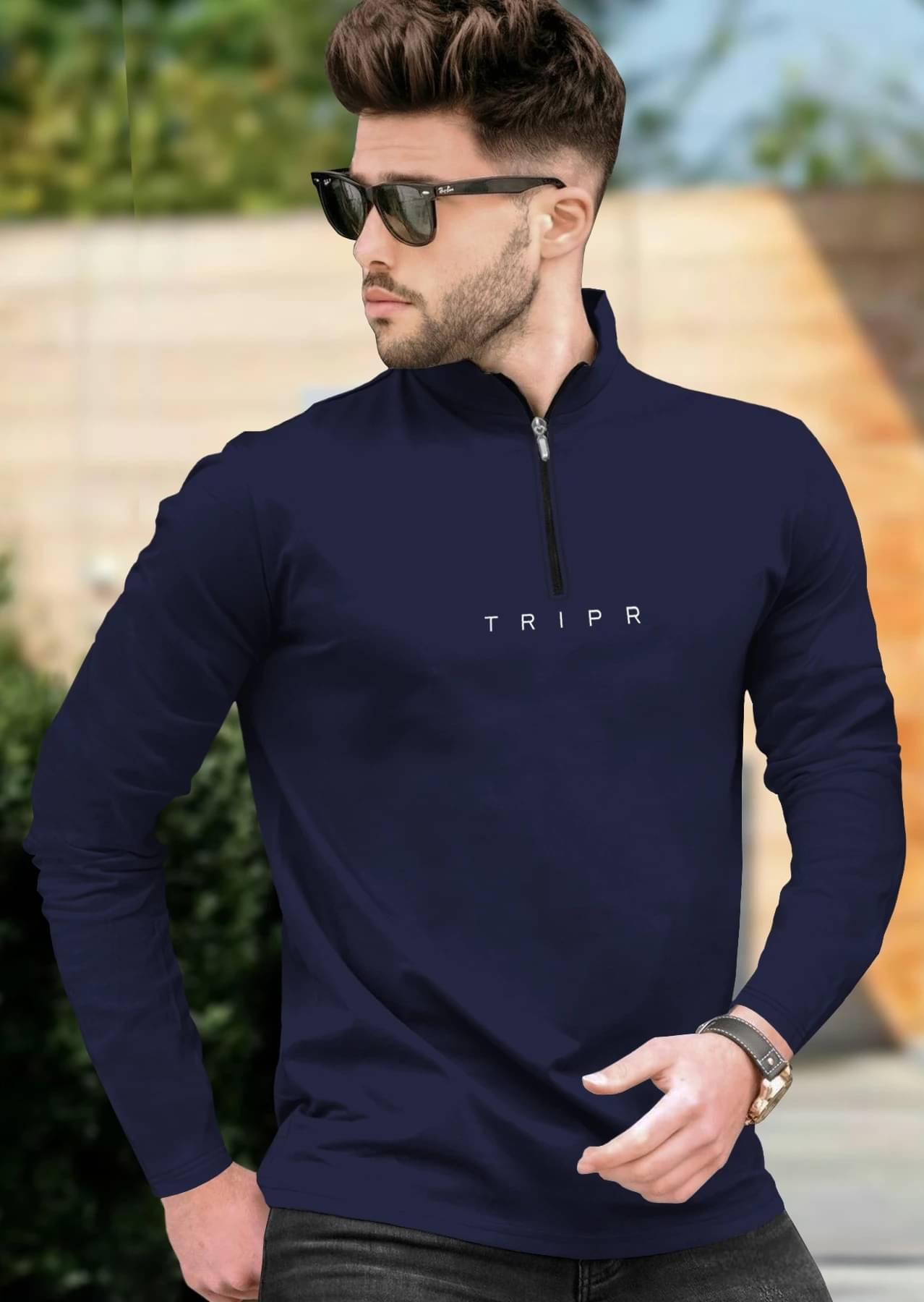 Tripr Men Cotton Blend Regular Fit Solid T-Shirt ( Navy Blue ) Tripr Men Cotton Blend Regular Fit Solid T-Shirt ( Navy Blue )