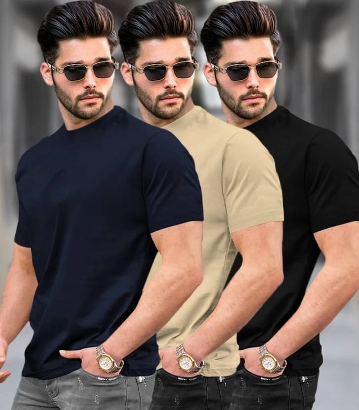     			Tripr Men Cotton Blend Regular Fit Solid T-Shirt ( Multicolor )